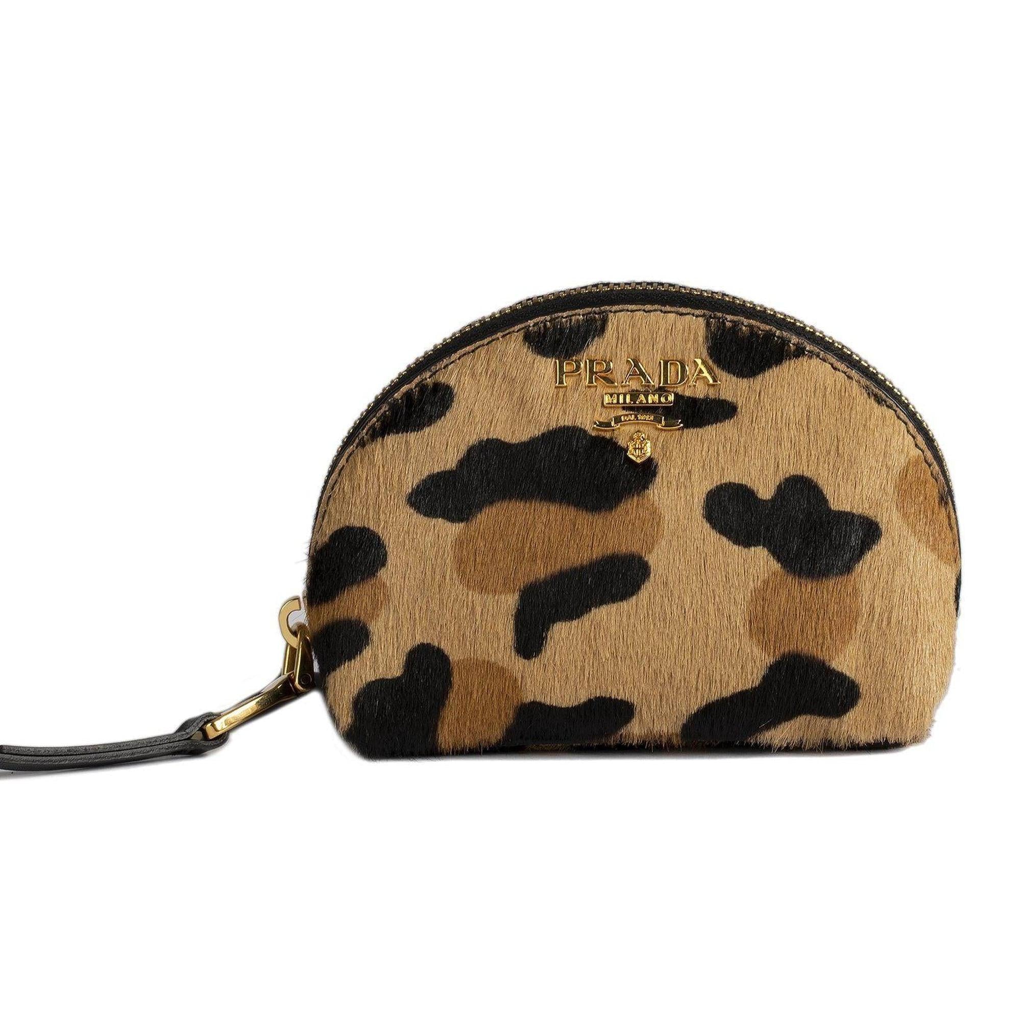 Prada Cavallino Stamp Leopard Print Coin Case