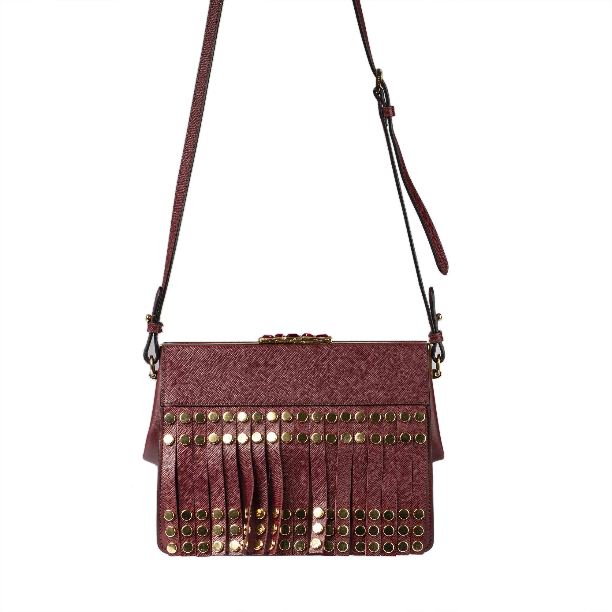 Prada Cerise Saffiano Lux Studded Idol Shoulder Bag