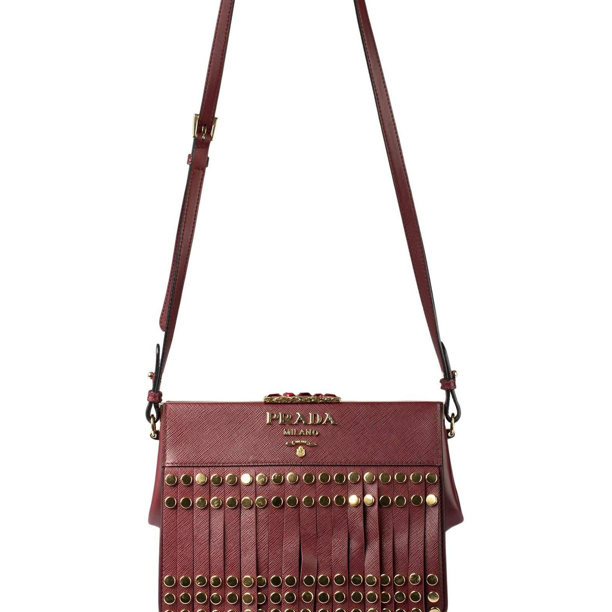 Prada Cerise Saffiano Lux Studded Idol Shoulder Bag