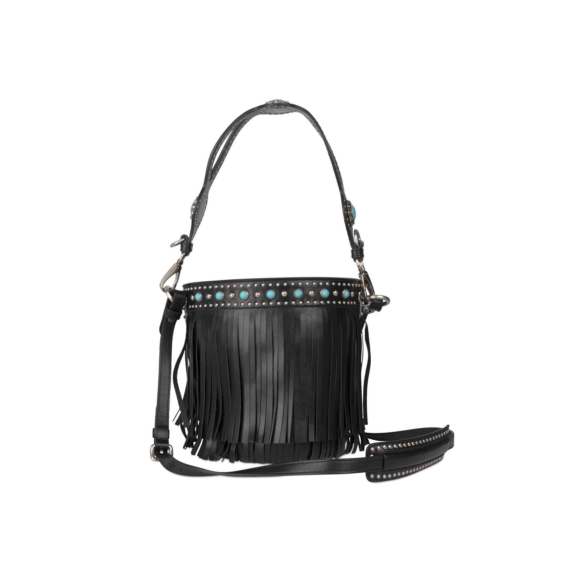 Prada Fringe Embellished City Calf Folk Bucket Bag