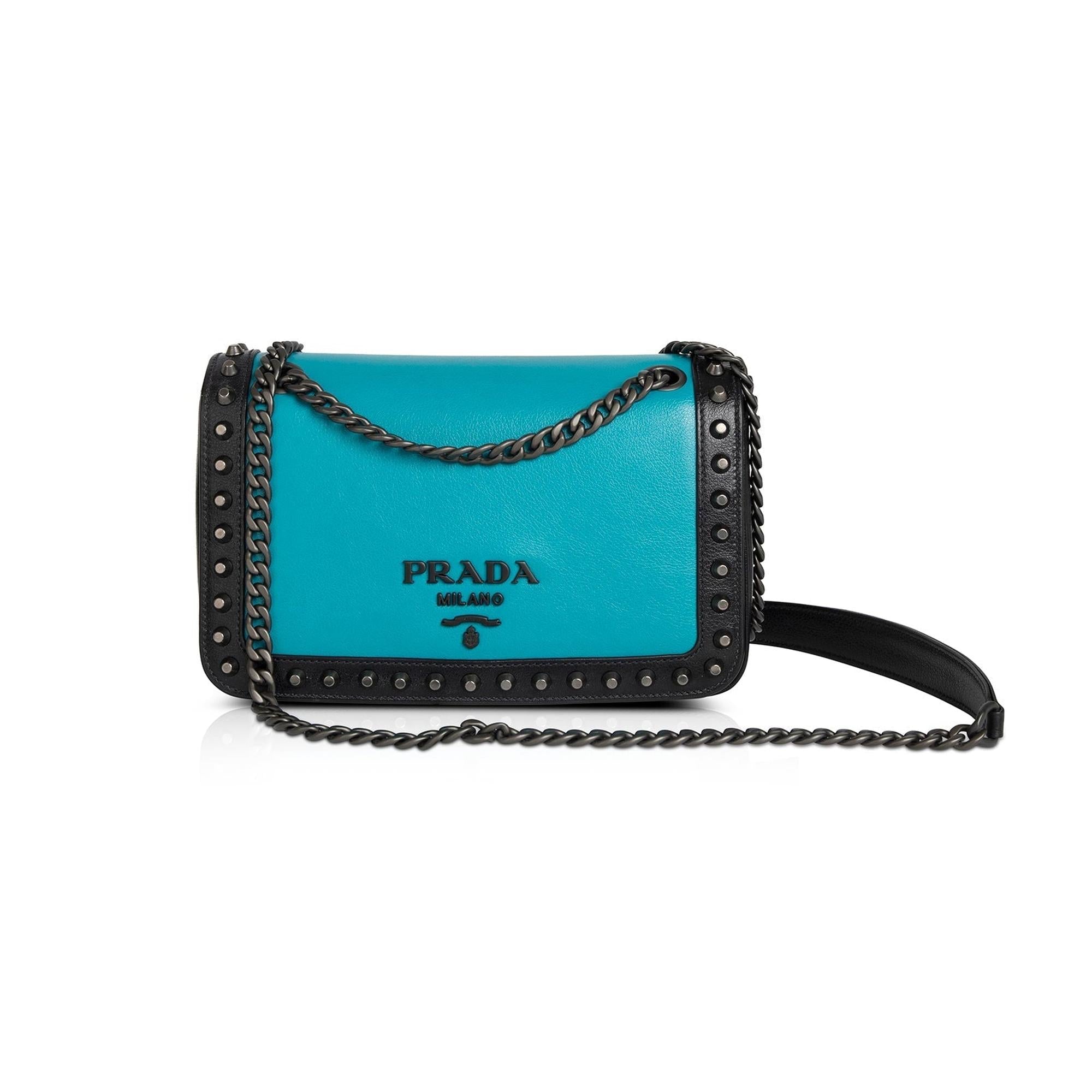 Prada Glace Calf Studded Crossbody Bag w/ Authenticity Card