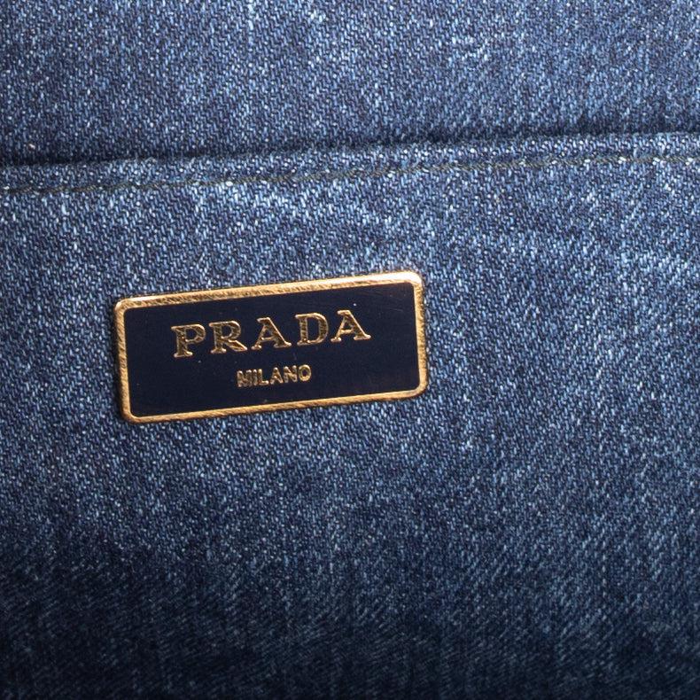 Prada Large Denim Canapa Logo Tote w/ Strap