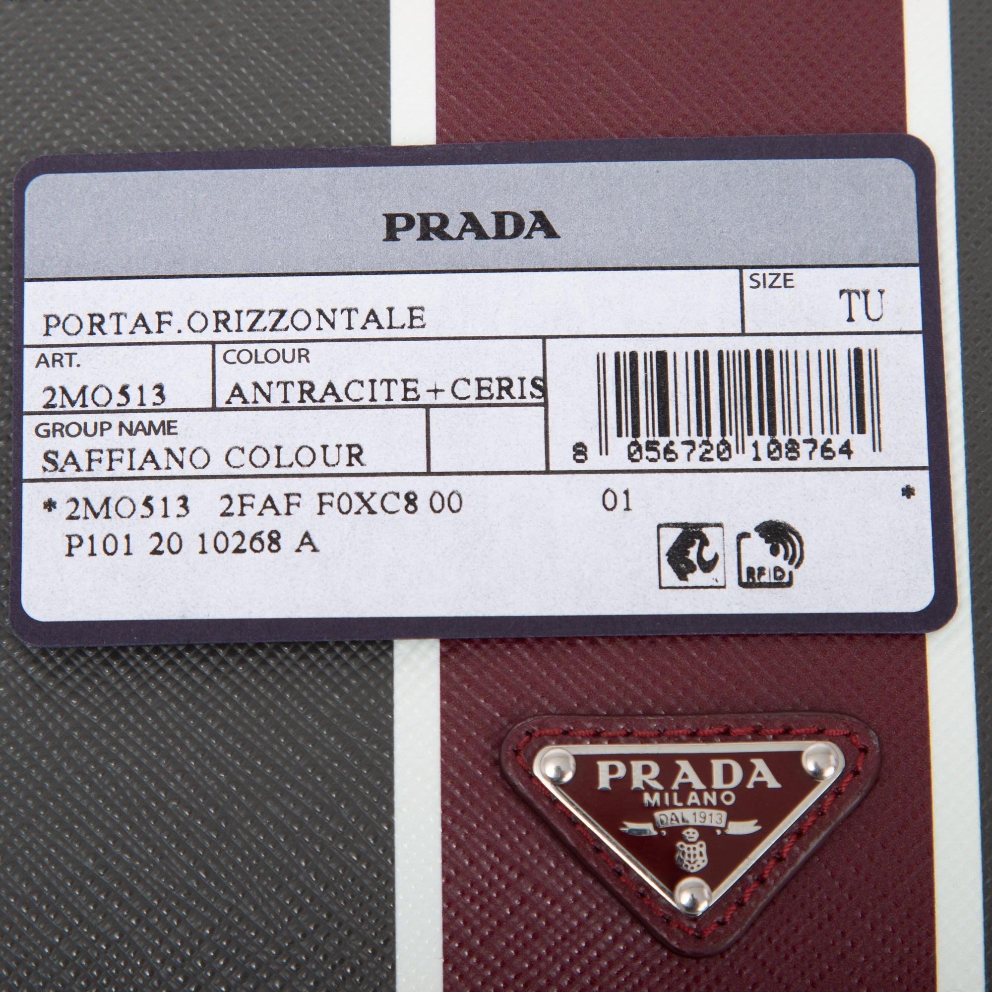 Prada Logo Stripe Saffiano Leather Bifold Wallet