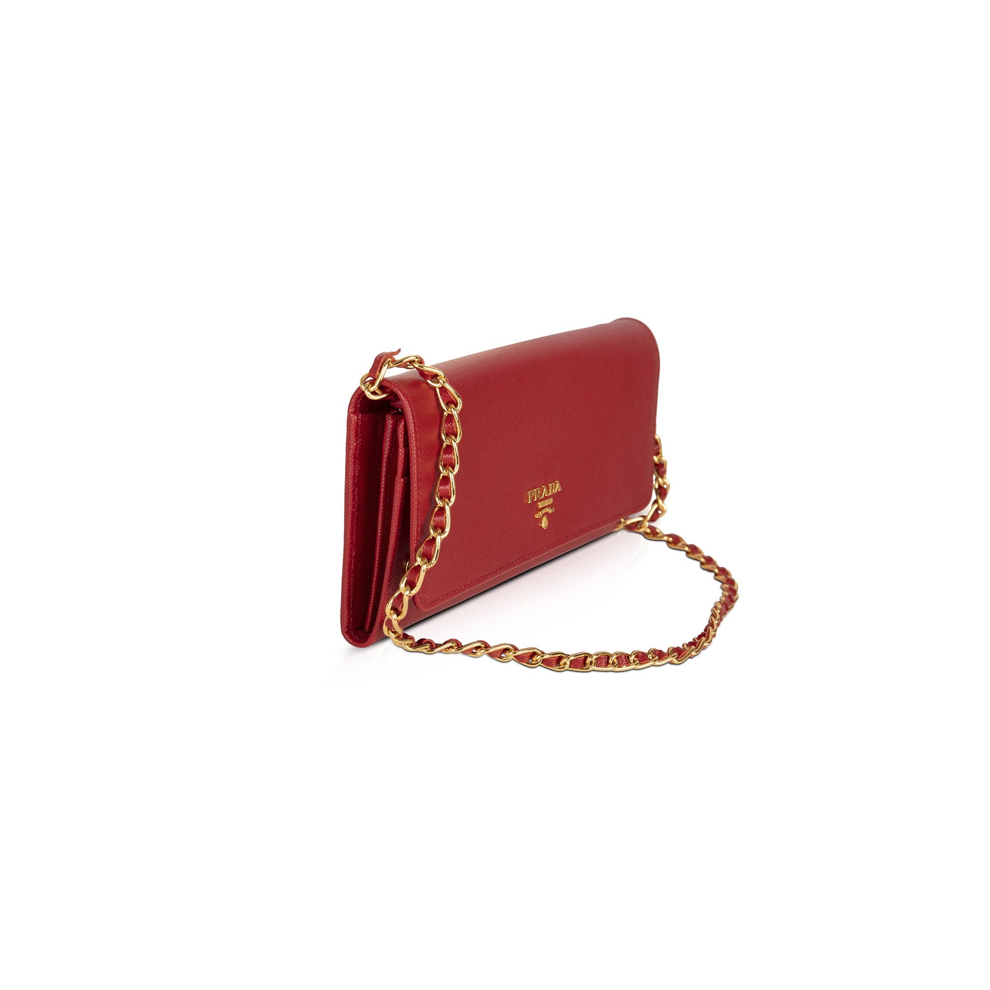 Prada Red Saffiano Wallet on Chain w/ Box