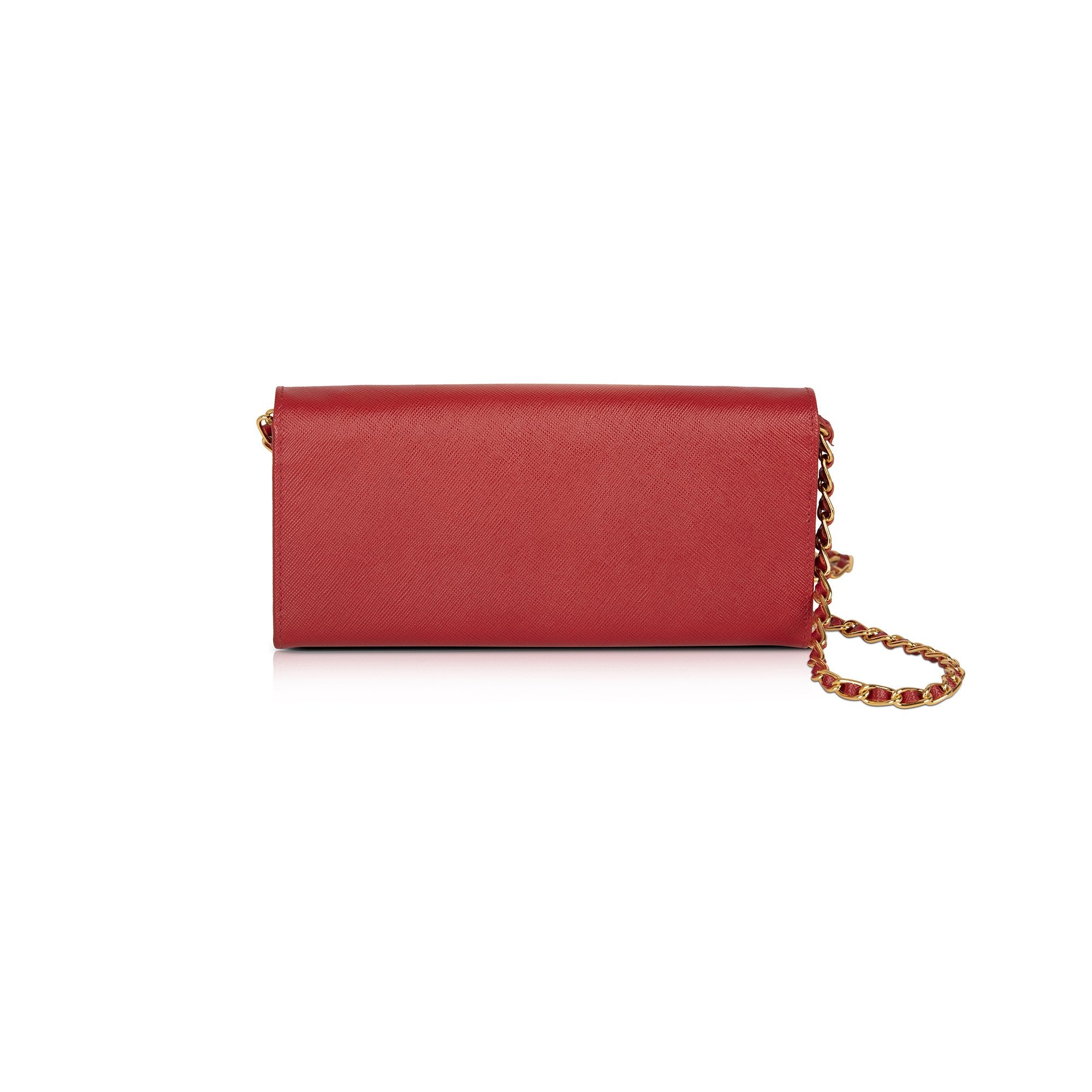Prada Red Saffiano Wallet on Chain w/ Box
