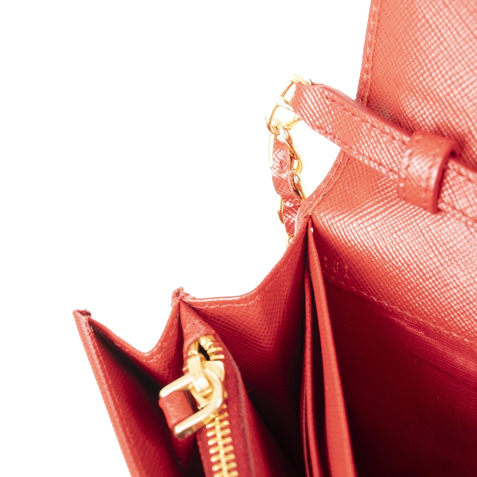 Prada Red Saffiano Wallet on Chain w/ Box