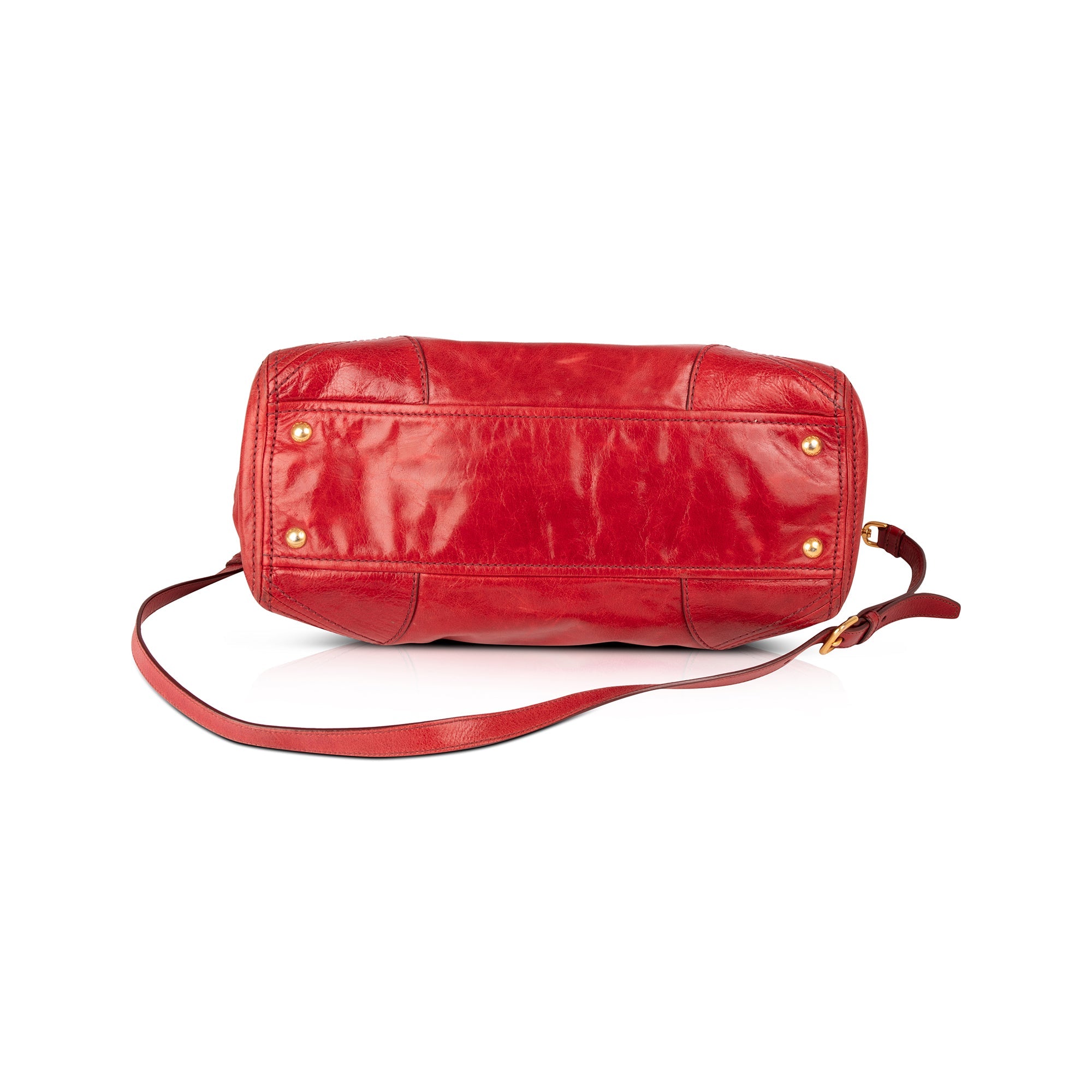 Prada Red Vitello Shine Tote w/ Strap