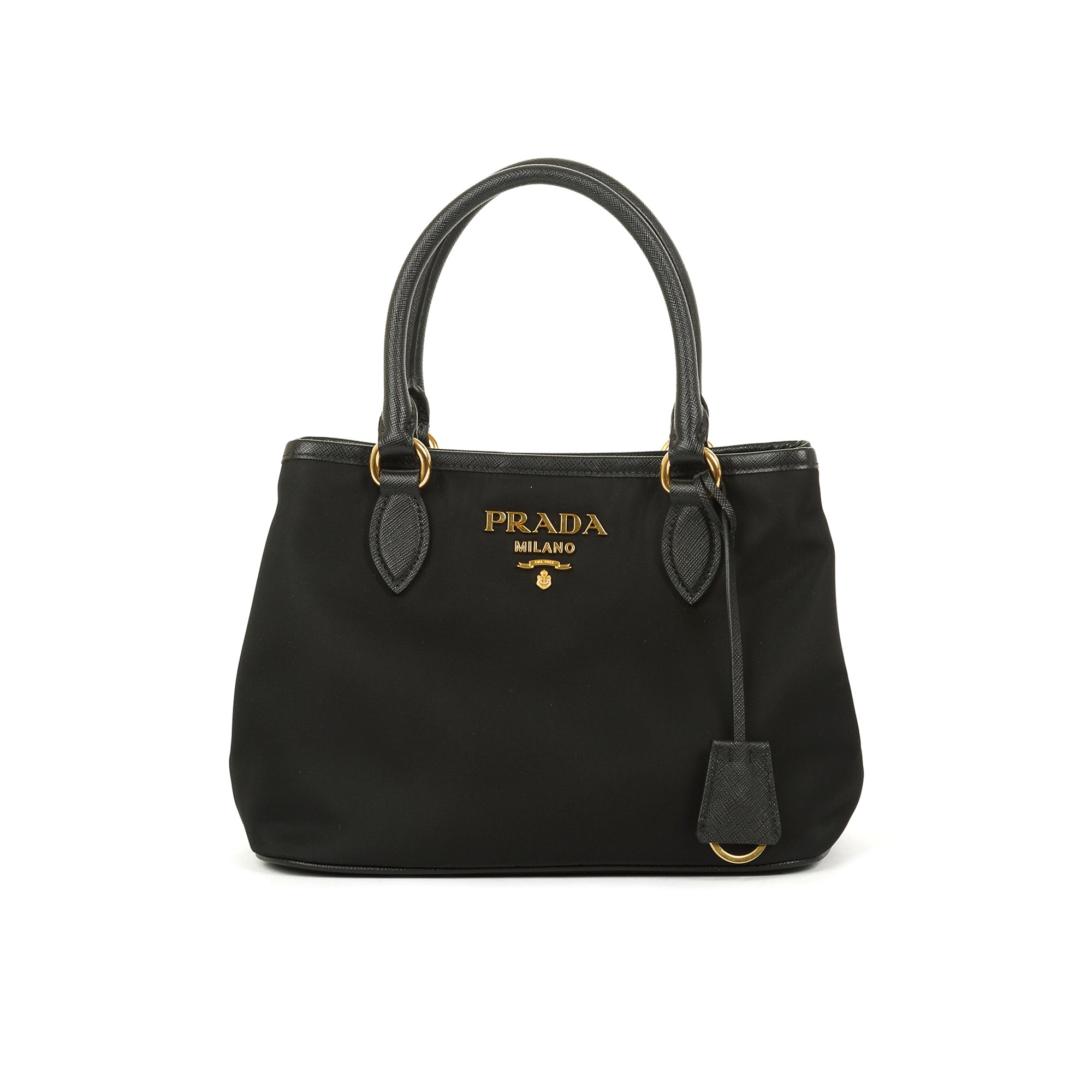 Prada Saffiano Leather-Trimmed Tessuto Nylon Satchel w/ Strap & Authenticity Card