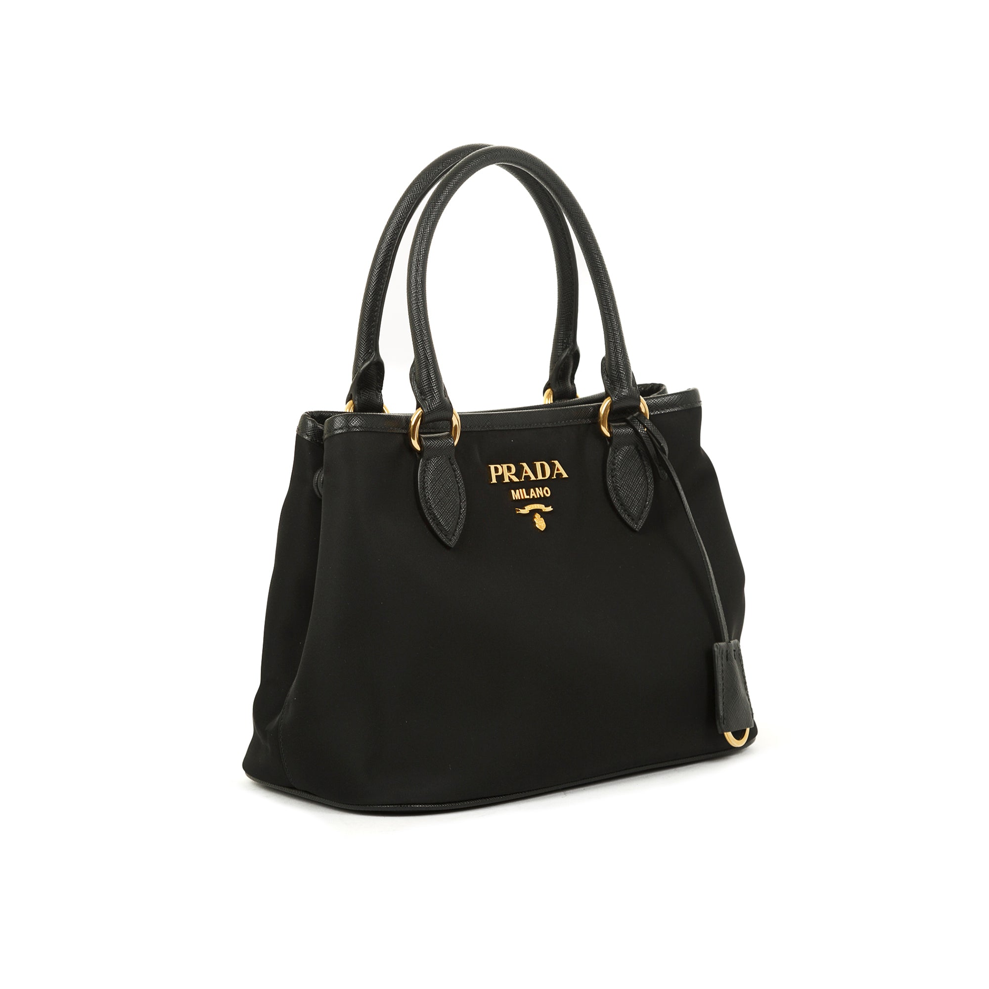 Prada Saffiano Leather-Trimmed Tessuto Nylon Satchel w/ Strap & Authenticity Card