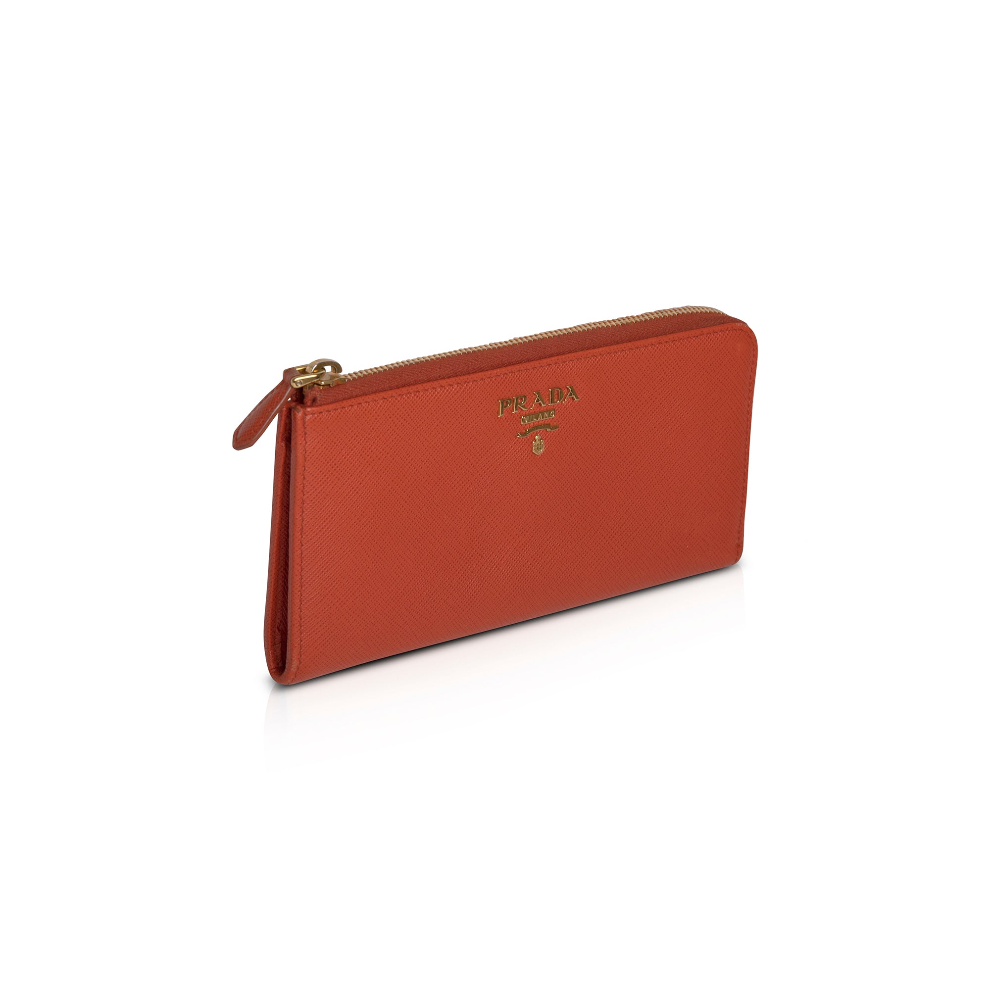 Prada Saffiano Lux Leather Half Zip Continental Wallet