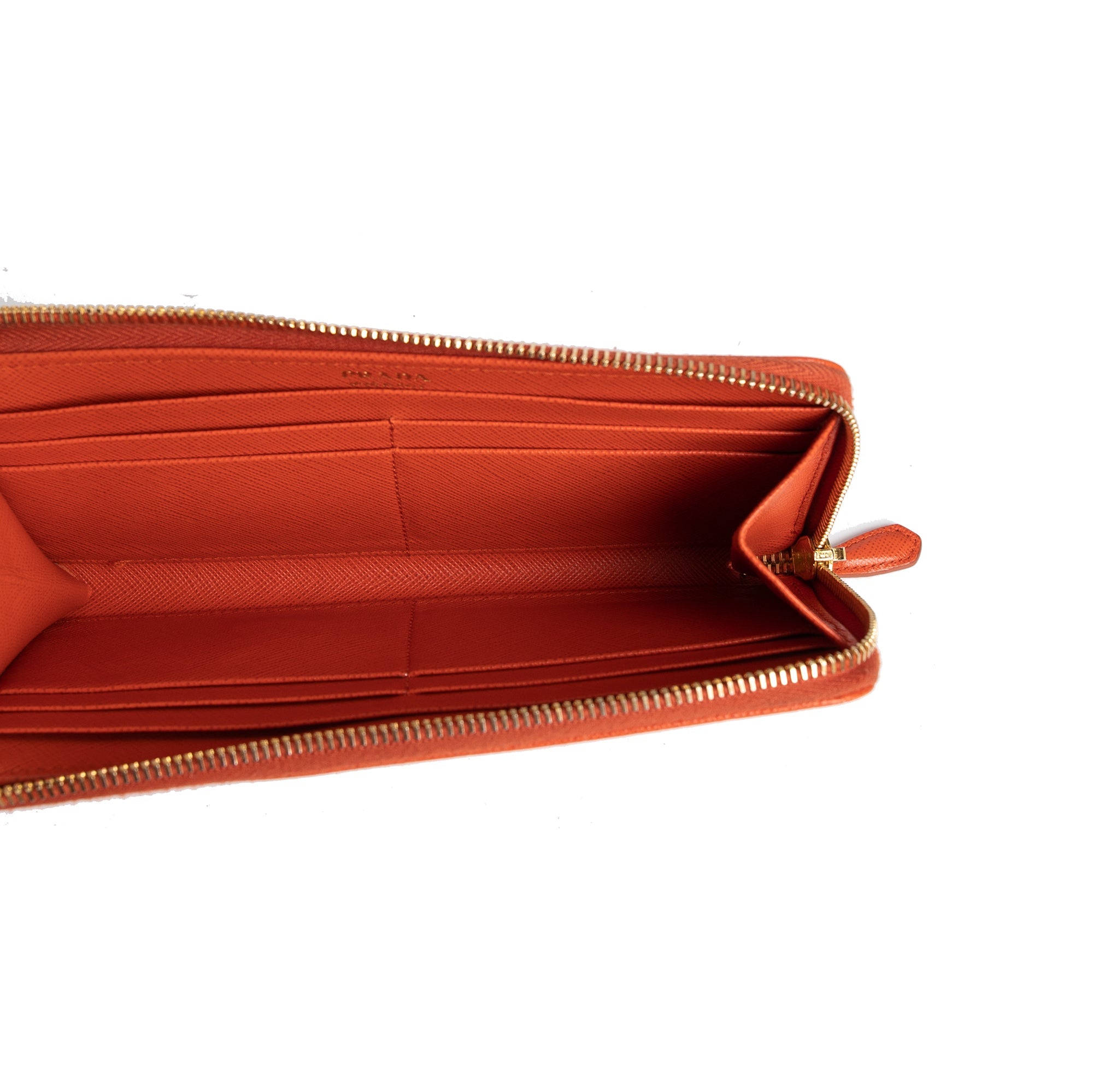 Prada Saffiano Lux Leather Half Zip Continental Wallet