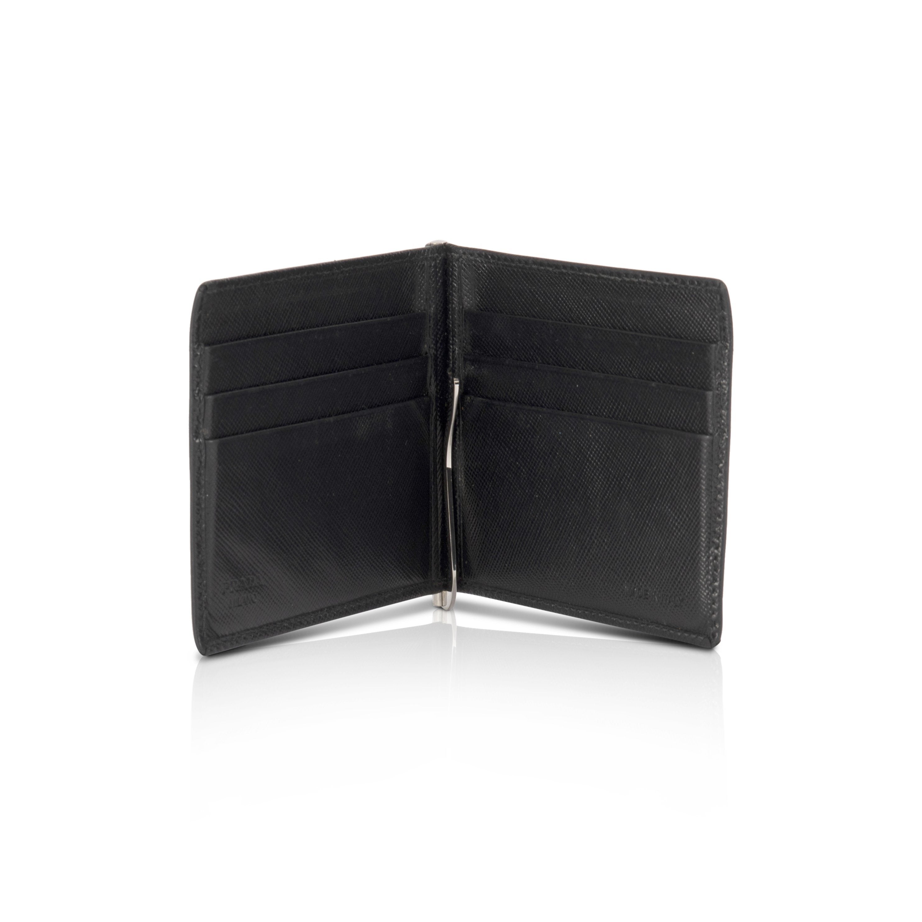 Prada Saffiano Money Clip Bifold Wallet