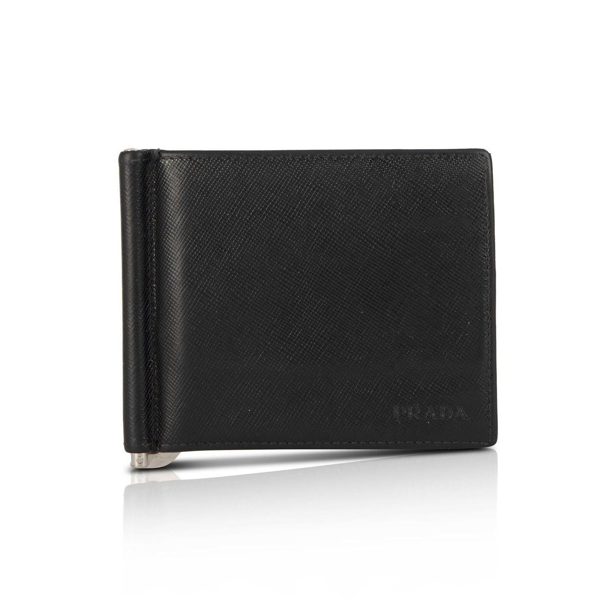 Prada Saffiano Money Clip Bifold Wallet