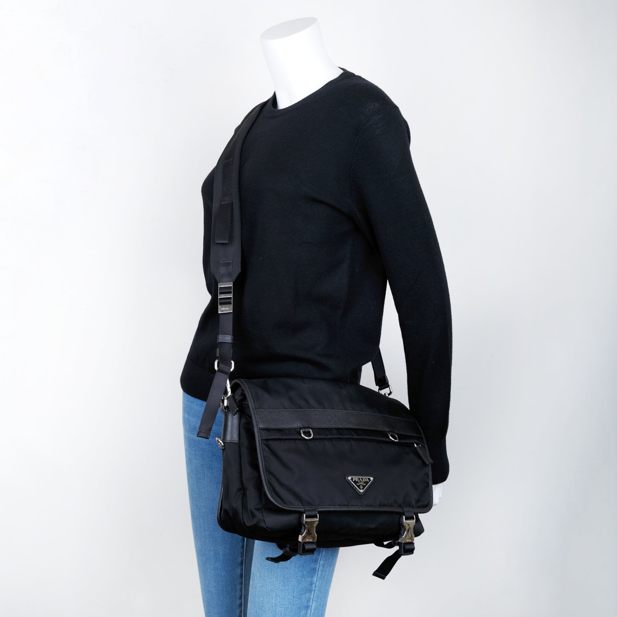 Prada Saffiano-Trimmed Nylon Messenger Bag