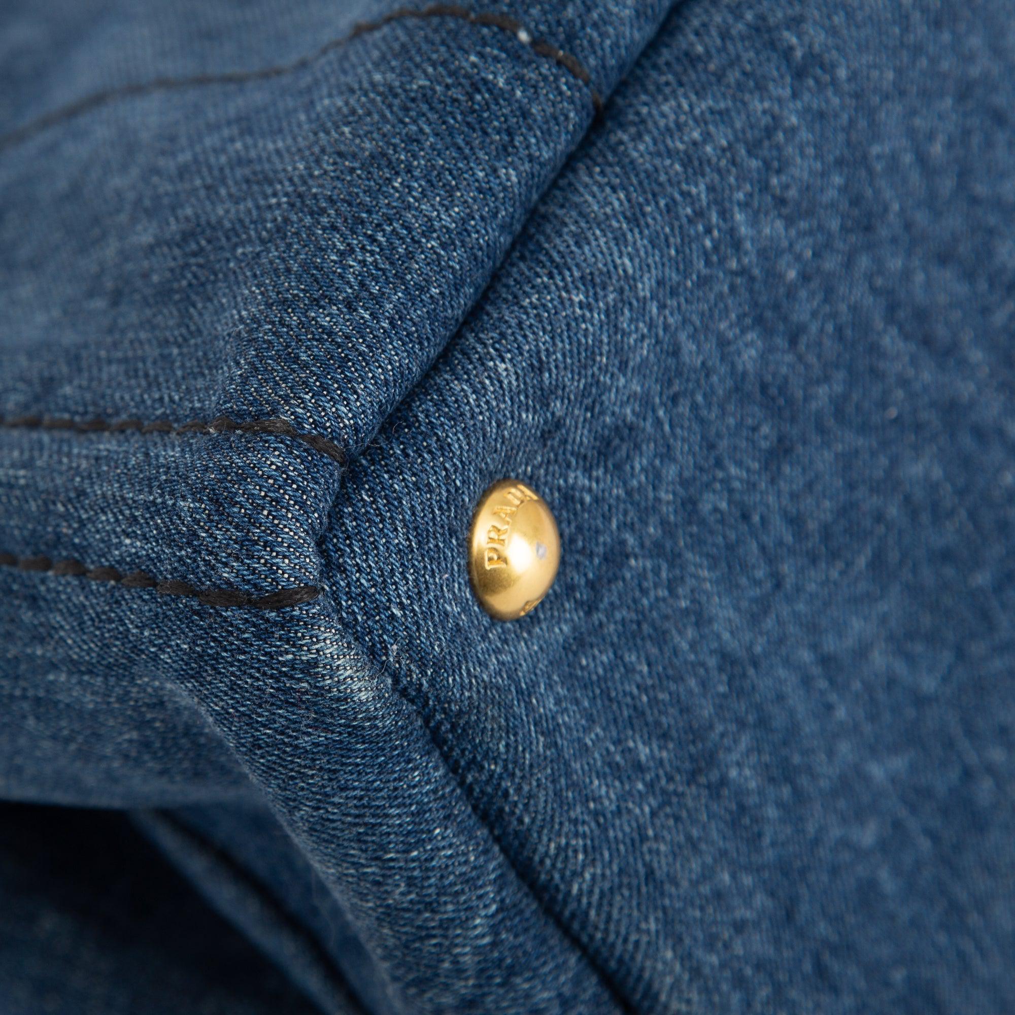 Prada Small Denim Canapa Logo Tote w/ Strap & Authenticity Card