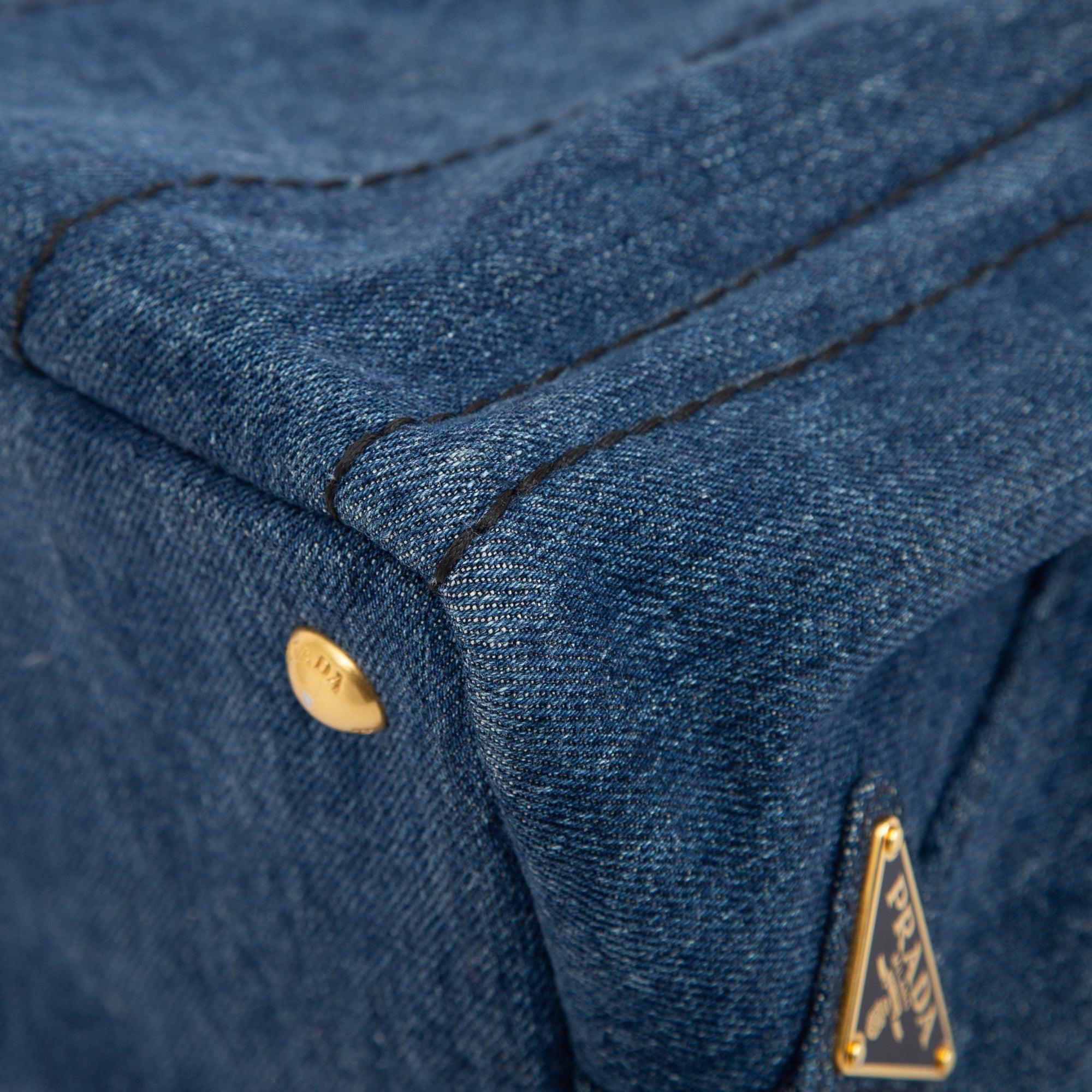 Prada Small Denim Canapa Logo Tote w/ Strap & Authenticity Card