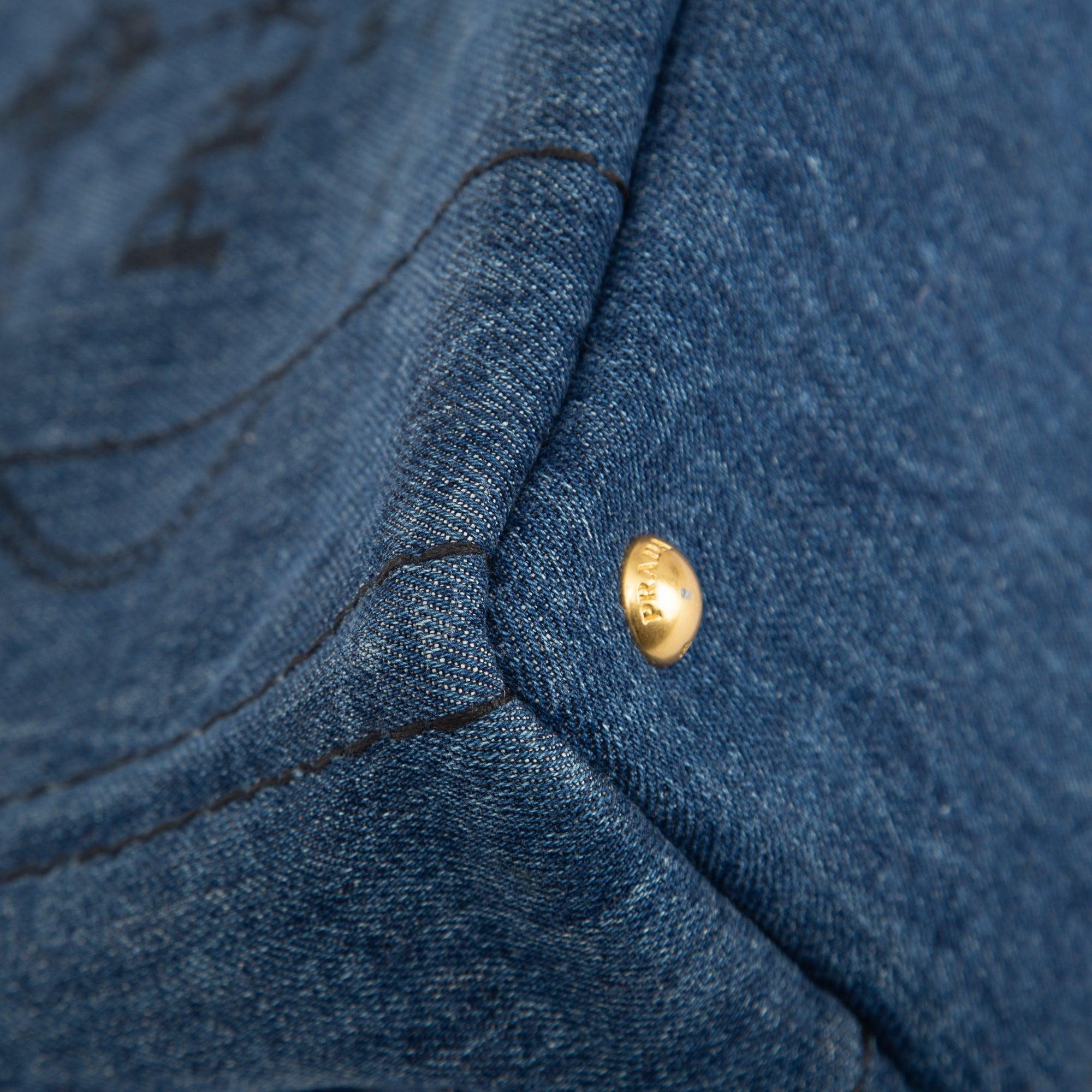 Prada Small Denim Canapa Logo Tote w/ Strap & Authenticity Card