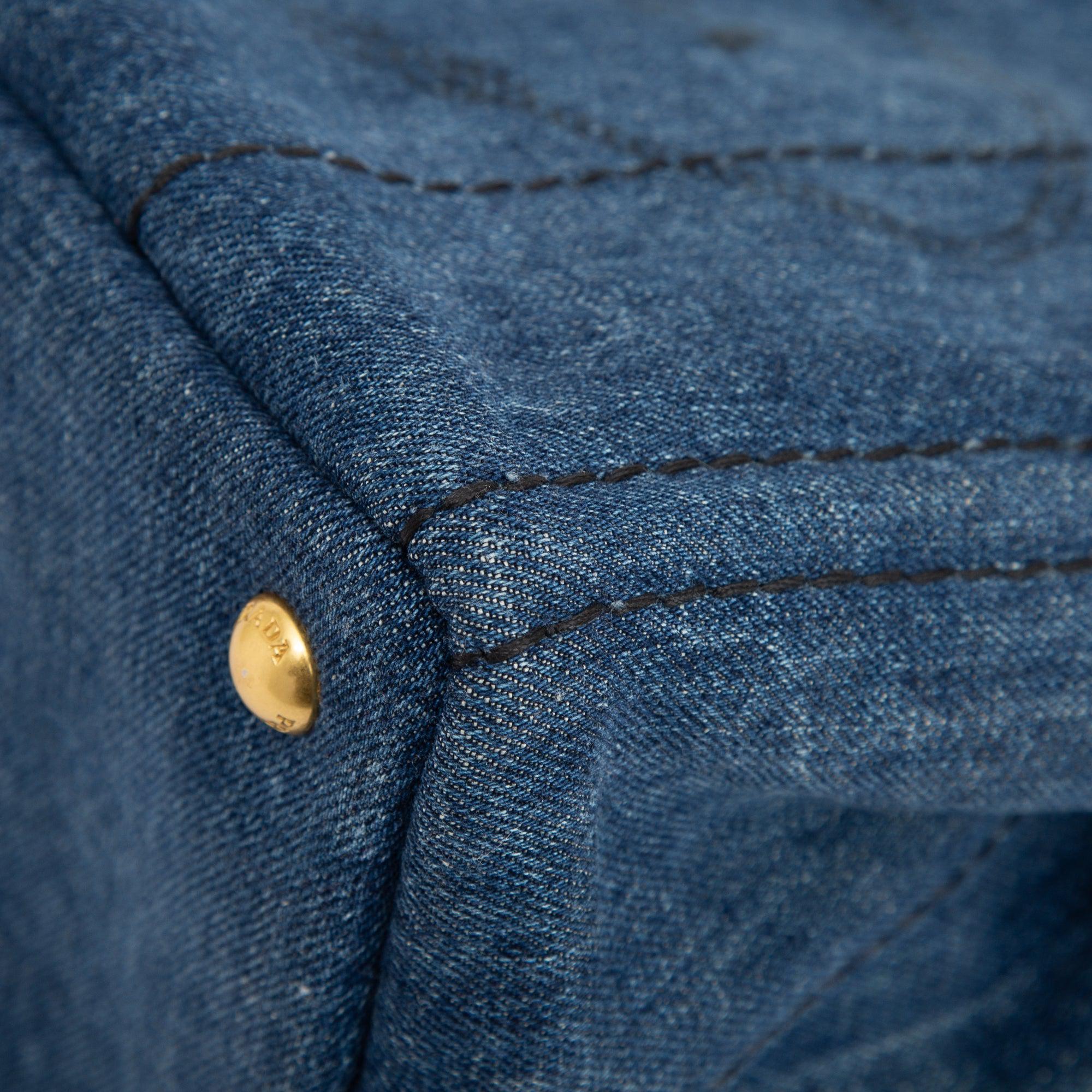 Prada Small Denim Canapa Logo Tote w/ Strap & Authenticity Card