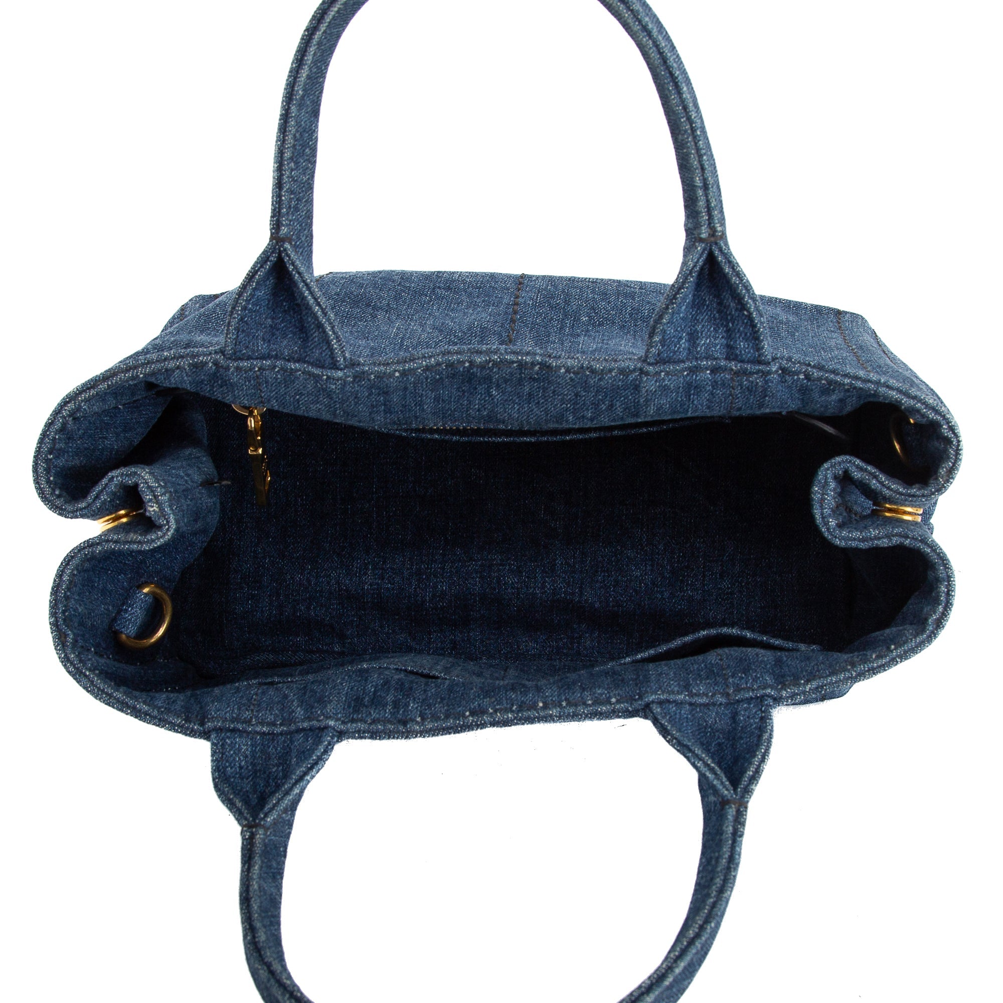 Prada Small Denim Canapa Logo Tote w/ Strap & Authenticity Card