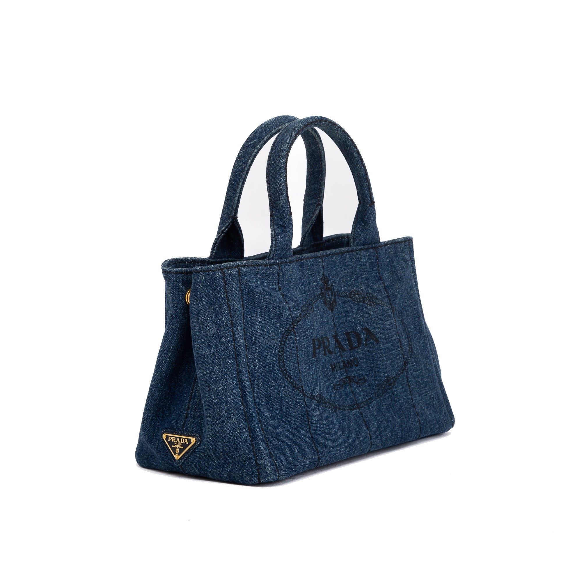 Prada Small Denim Canapa Logo Tote w/ Strap & Authenticity Card