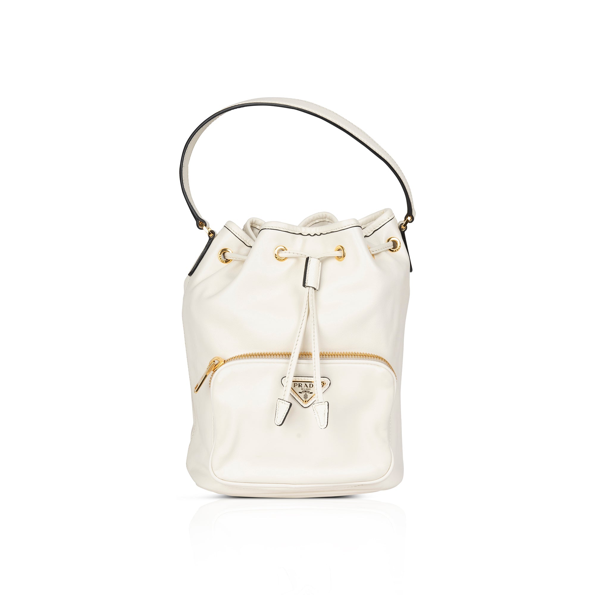 Prada Soft Calf & Saffiano Leather Mini Bucket Crossbody Bag w/ Strap