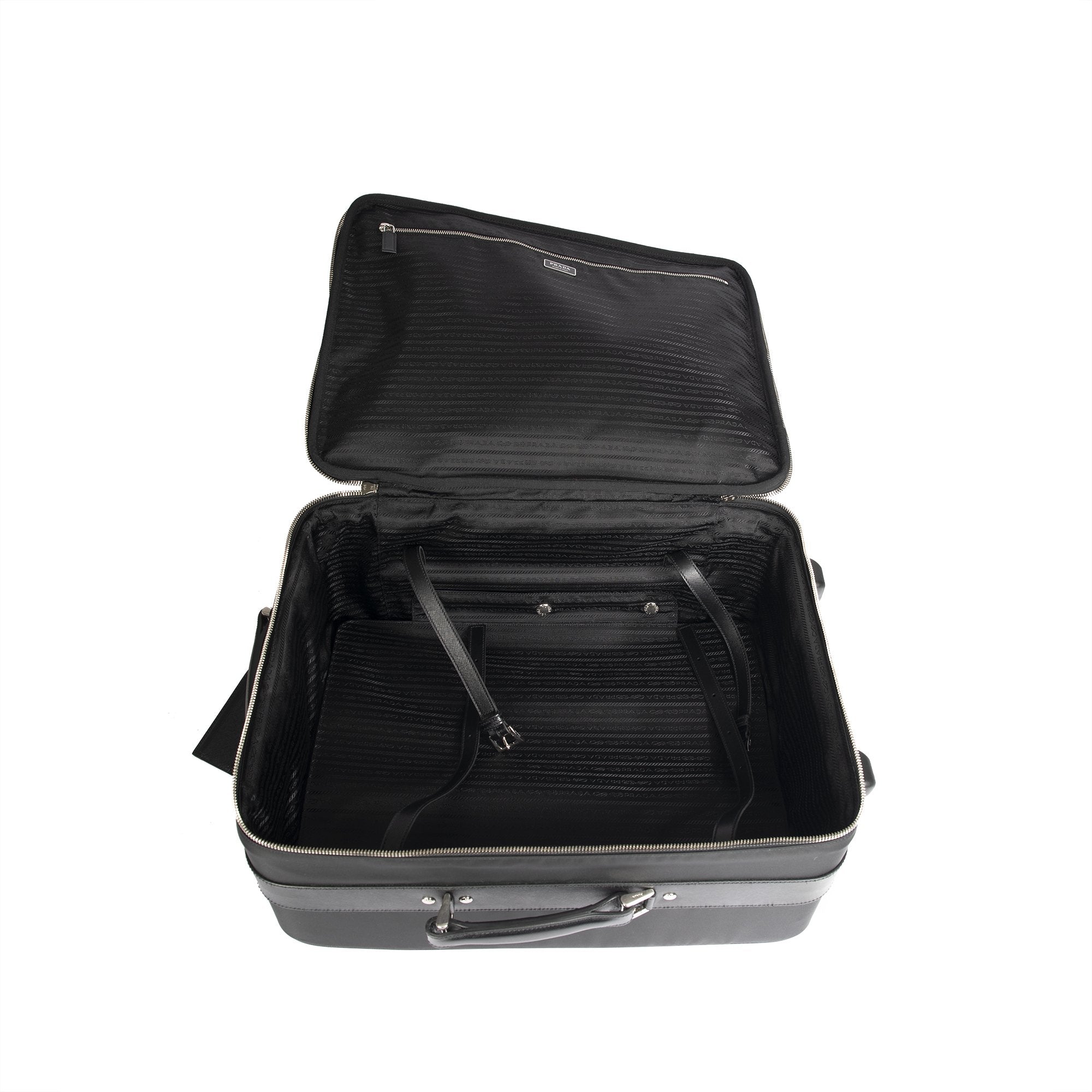 Prada Tessuto Saffiano-Trimmed Trolley Rolling Luggage