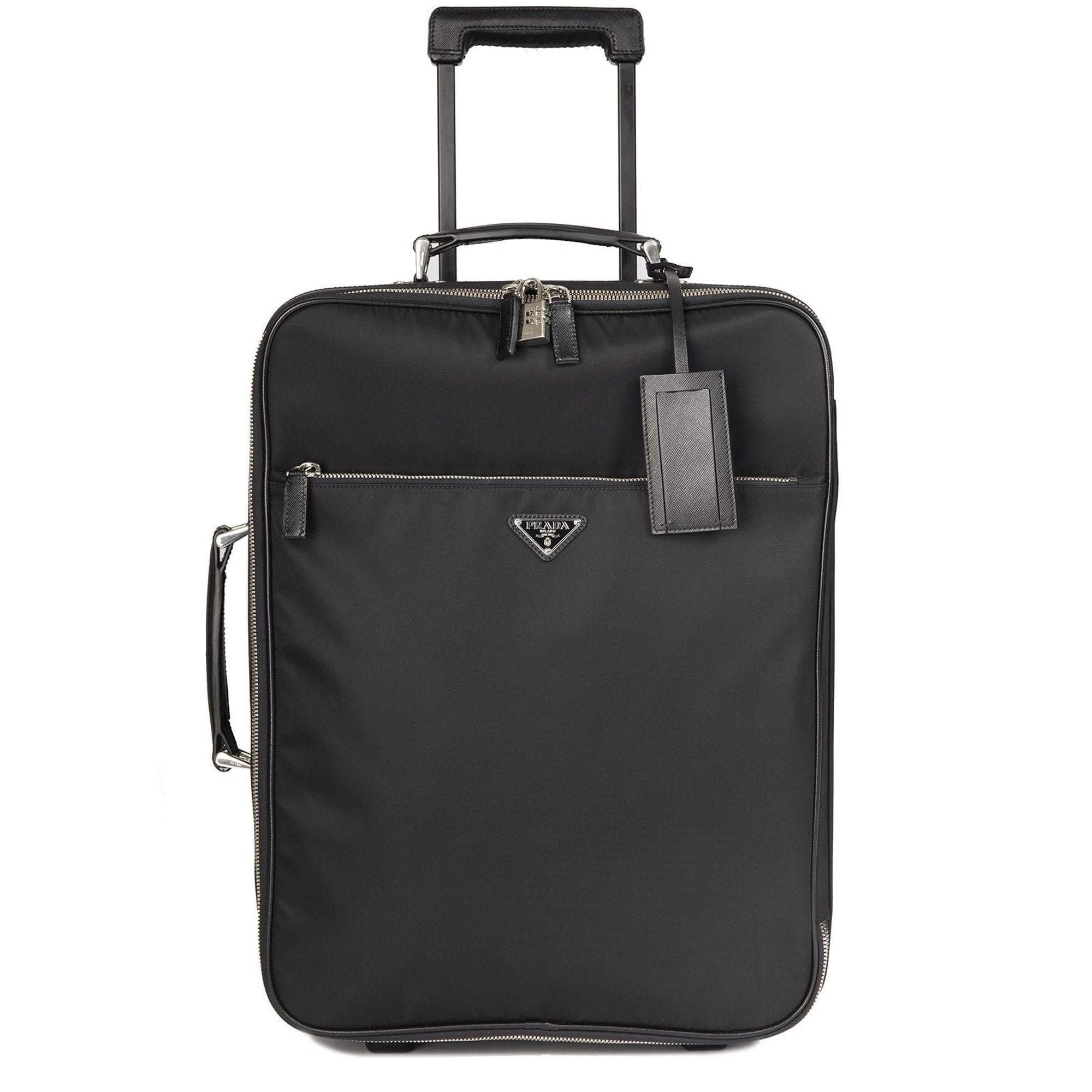 Prada Tessuto Saffiano-Trimmed Trolley Rolling Luggage