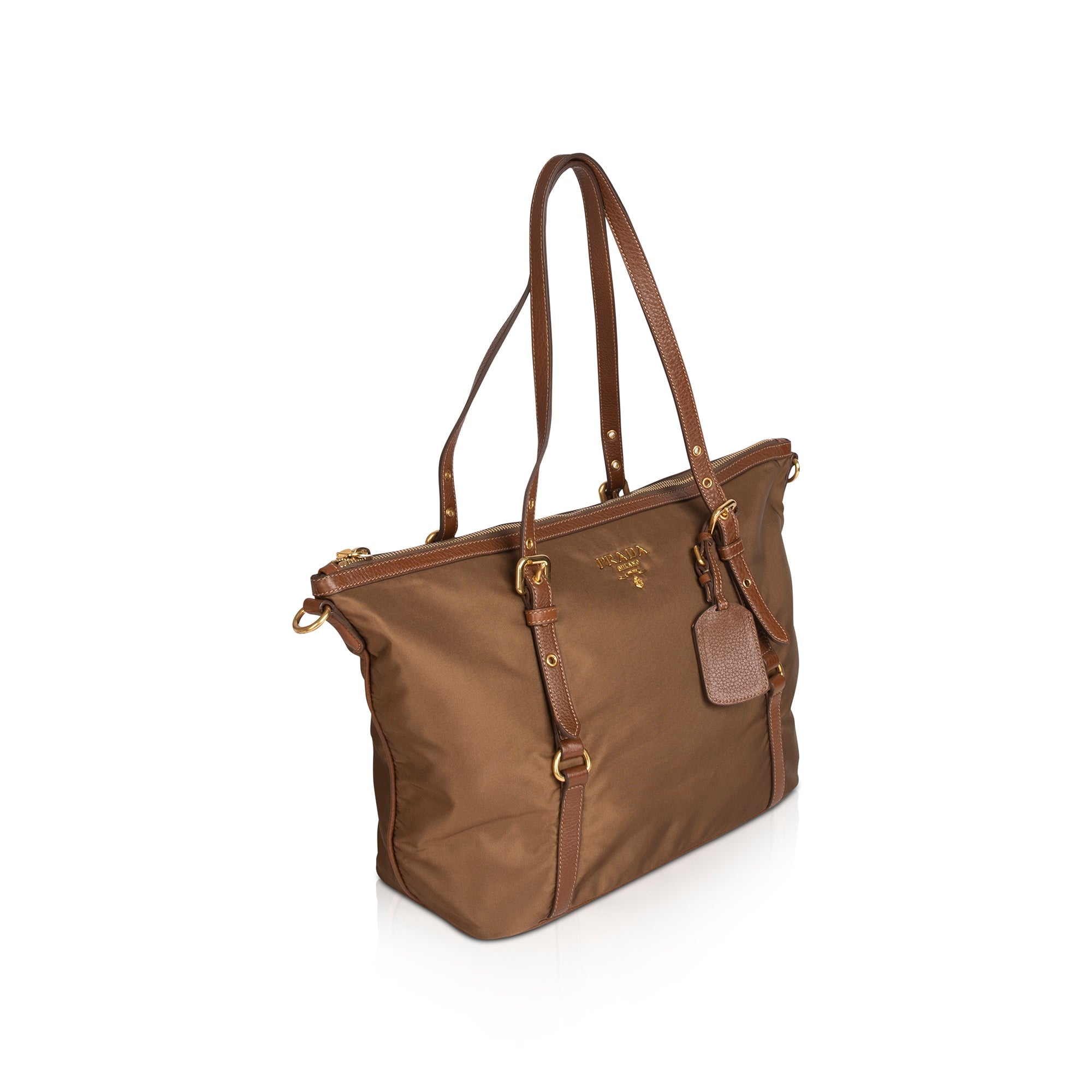 Prada Vitello Daino-Trimmed Tessuto Nylon Tote w/ Authenticity Card