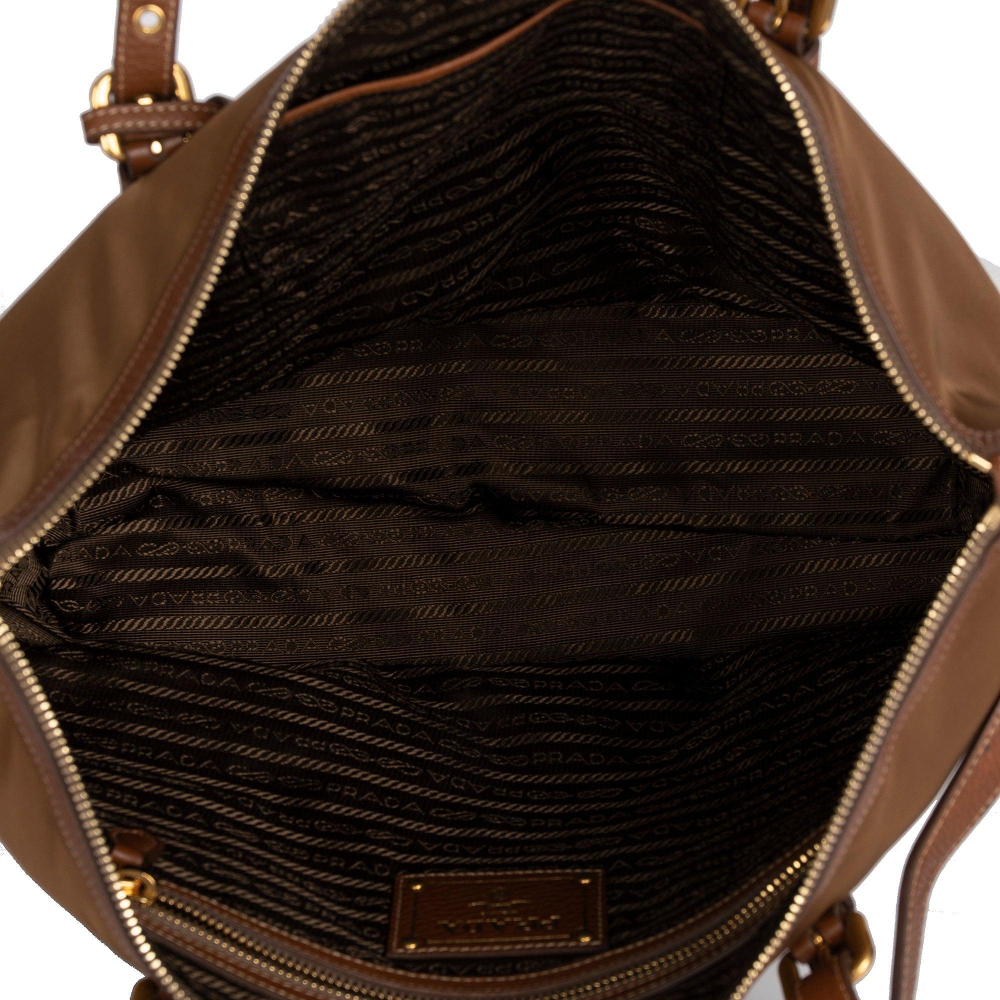 Prada Vitello Daino-Trimmed Tessuto Nylon Tote w/ Authenticity Card