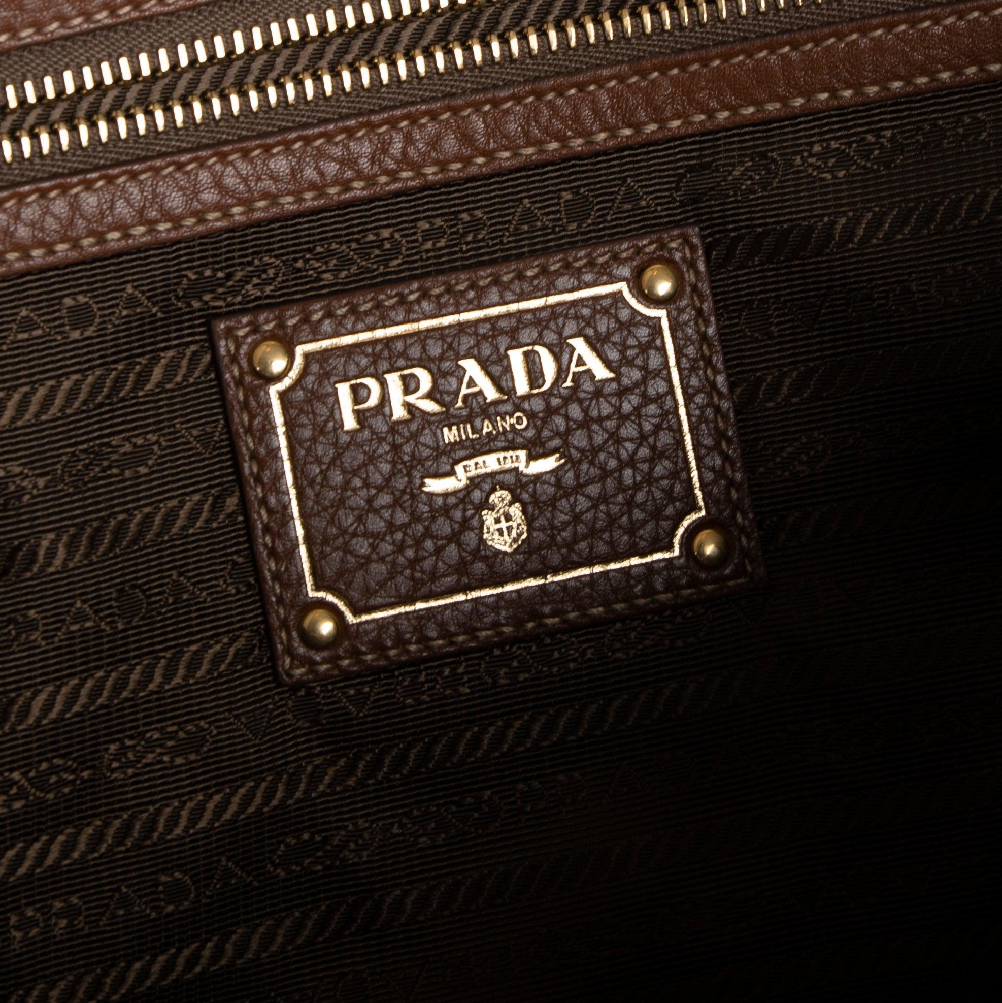 Prada Vitello Daino-Trimmed Tessuto Nylon Tote w/ Authenticity Card