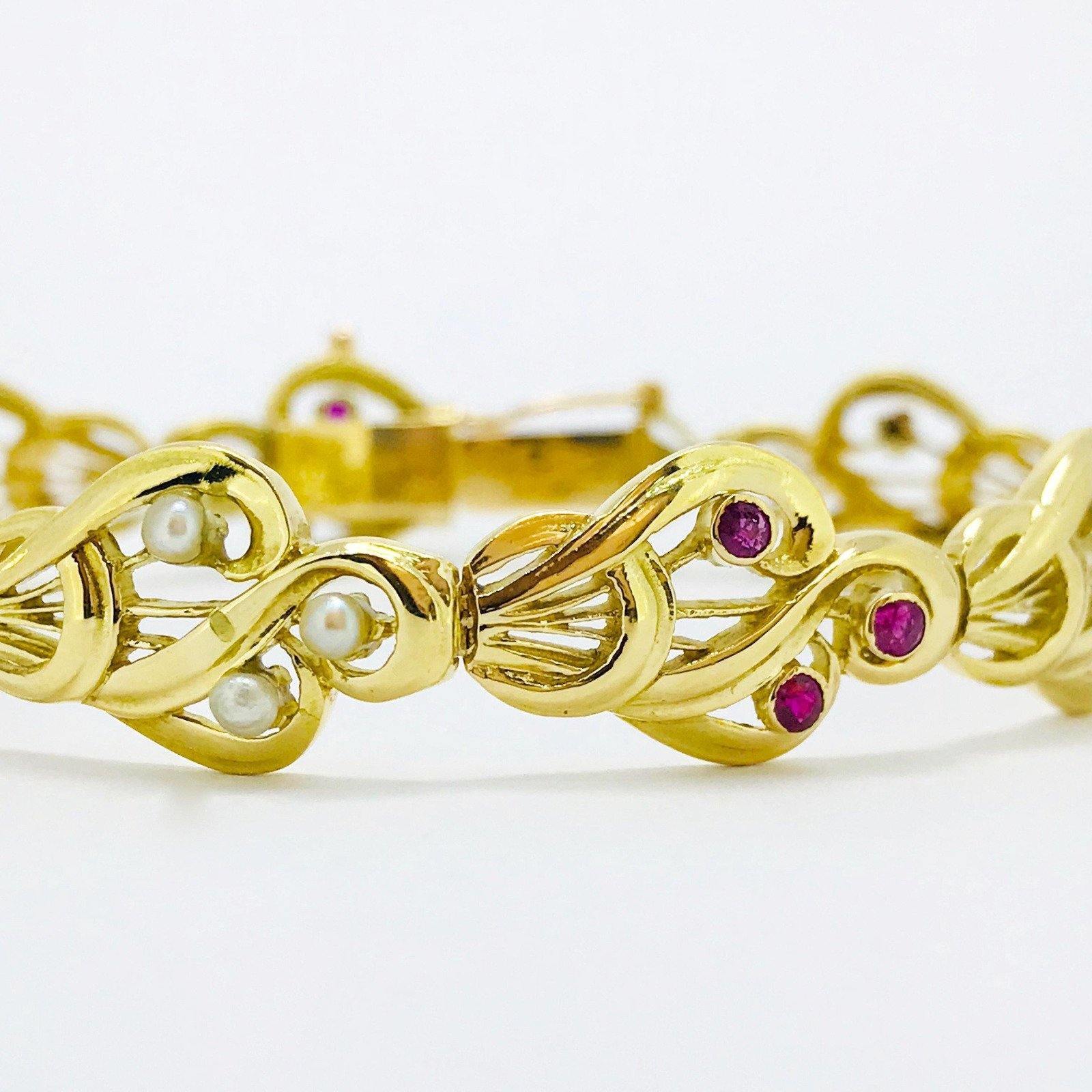 Retro Ruby and Seed Pearl Link Bracelet