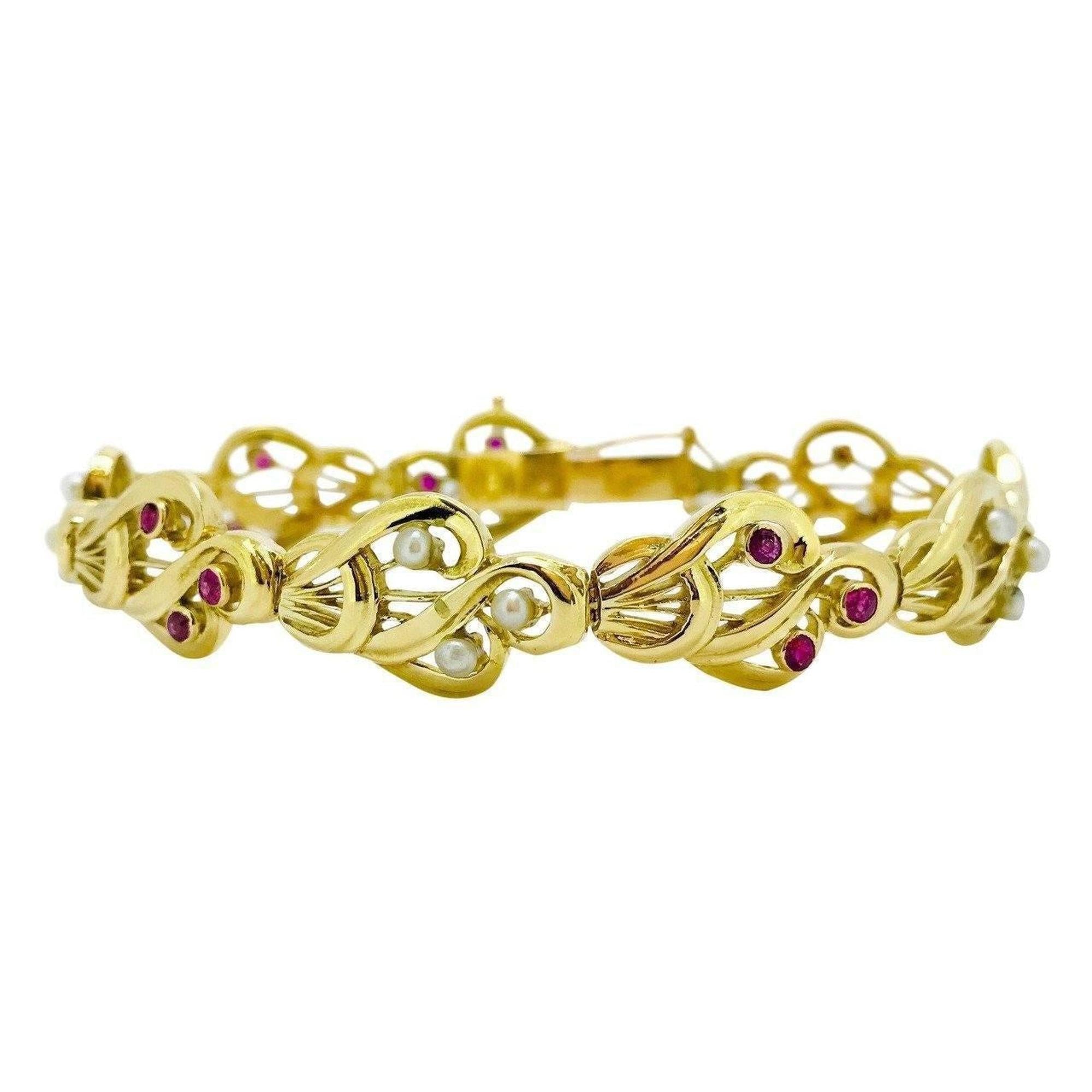 Retro Ruby and Seed Pearl Link Bracelet