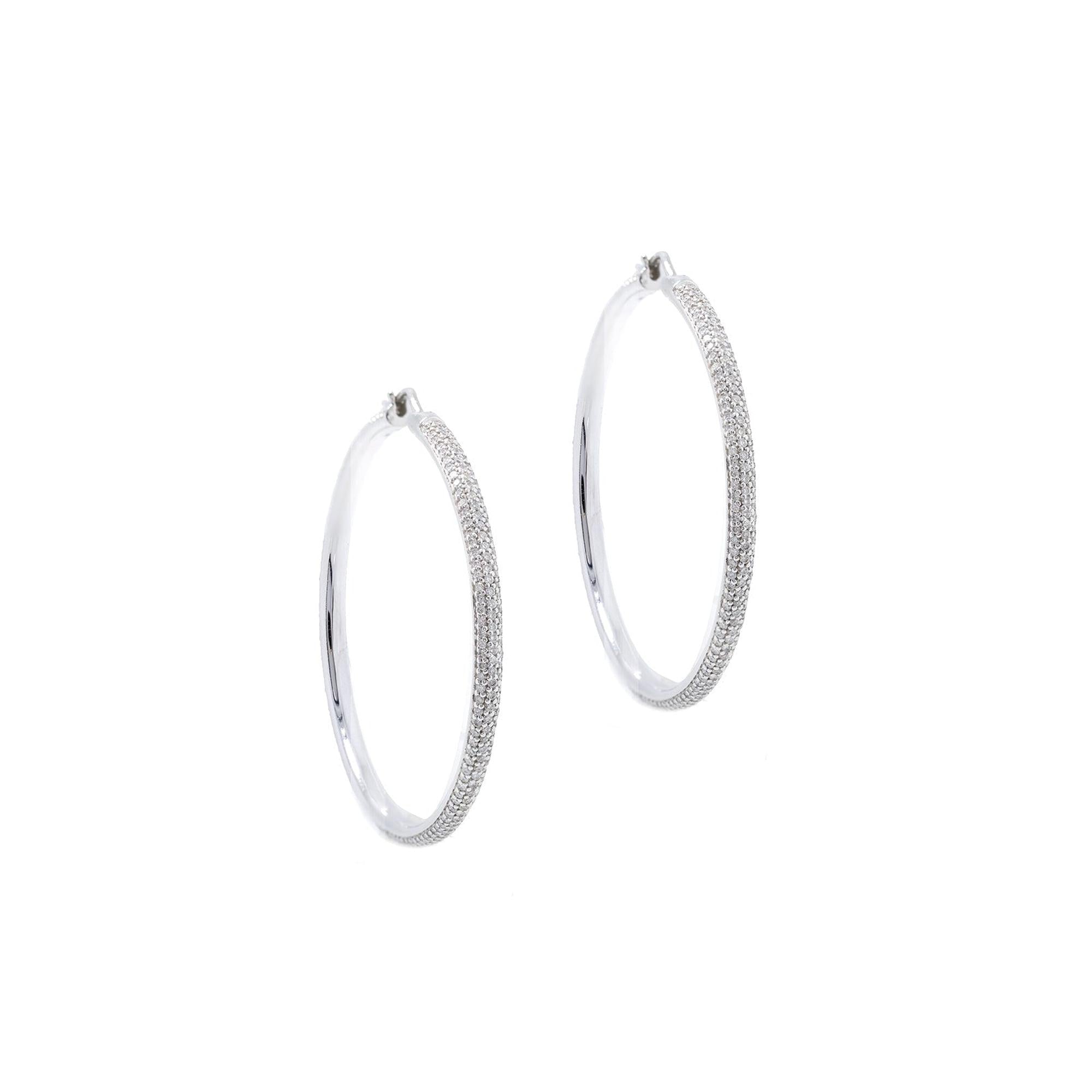 Roberto Coin 18k White Gold Diamond Hoop Earrings