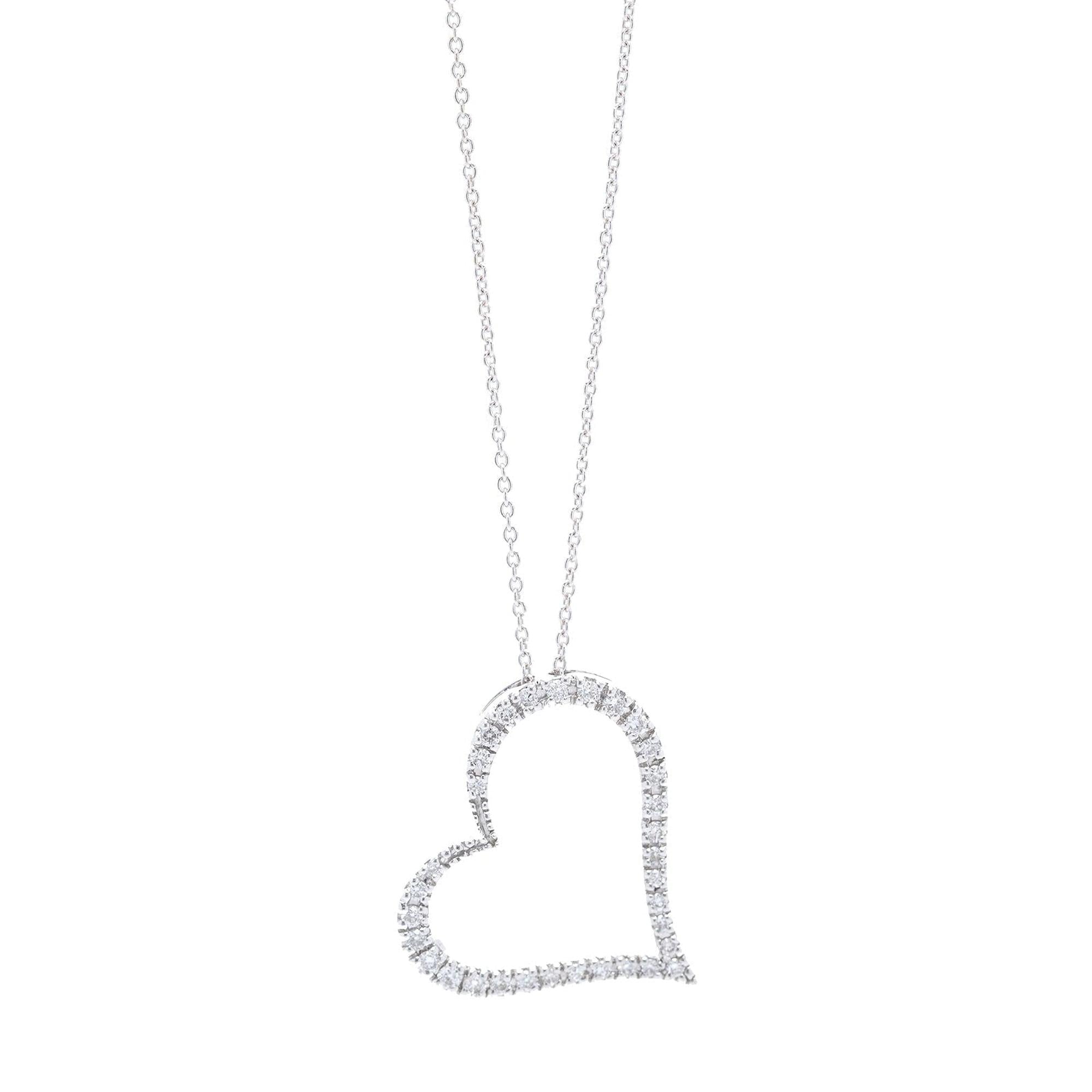 Roberto Coin 18k White Gold Slanted Heart Diamond Pendant Necklace