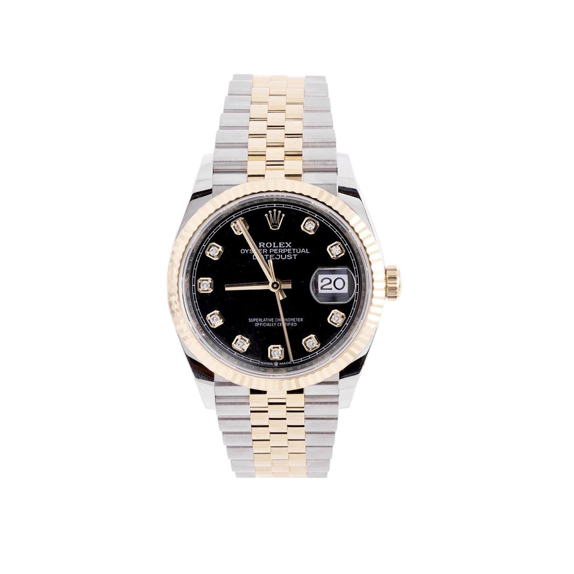 Rolex 2020 Two-Tone Datejust 36 mm Watch w/ Diamond Dial & Box & Papers