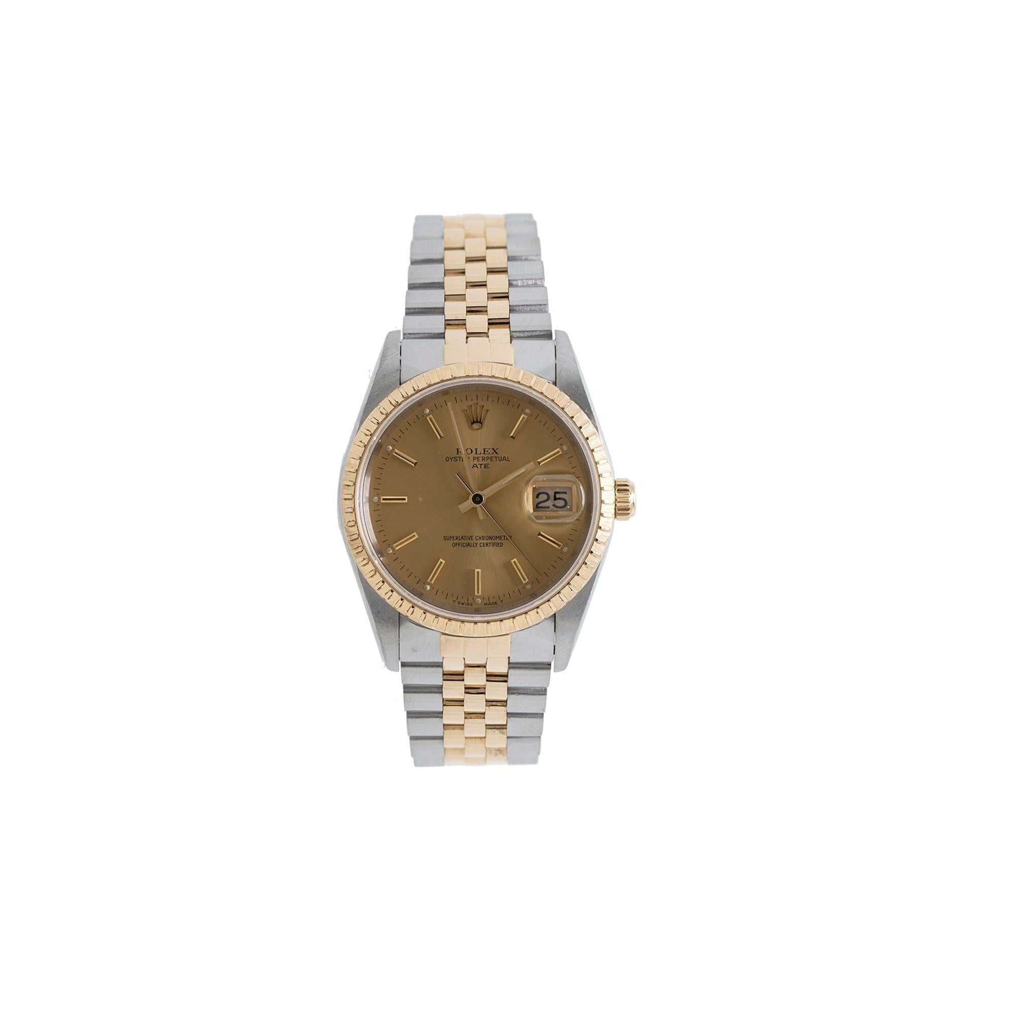 Rolex Two-Tone Date 34 mm Watch w/ Box & Papers