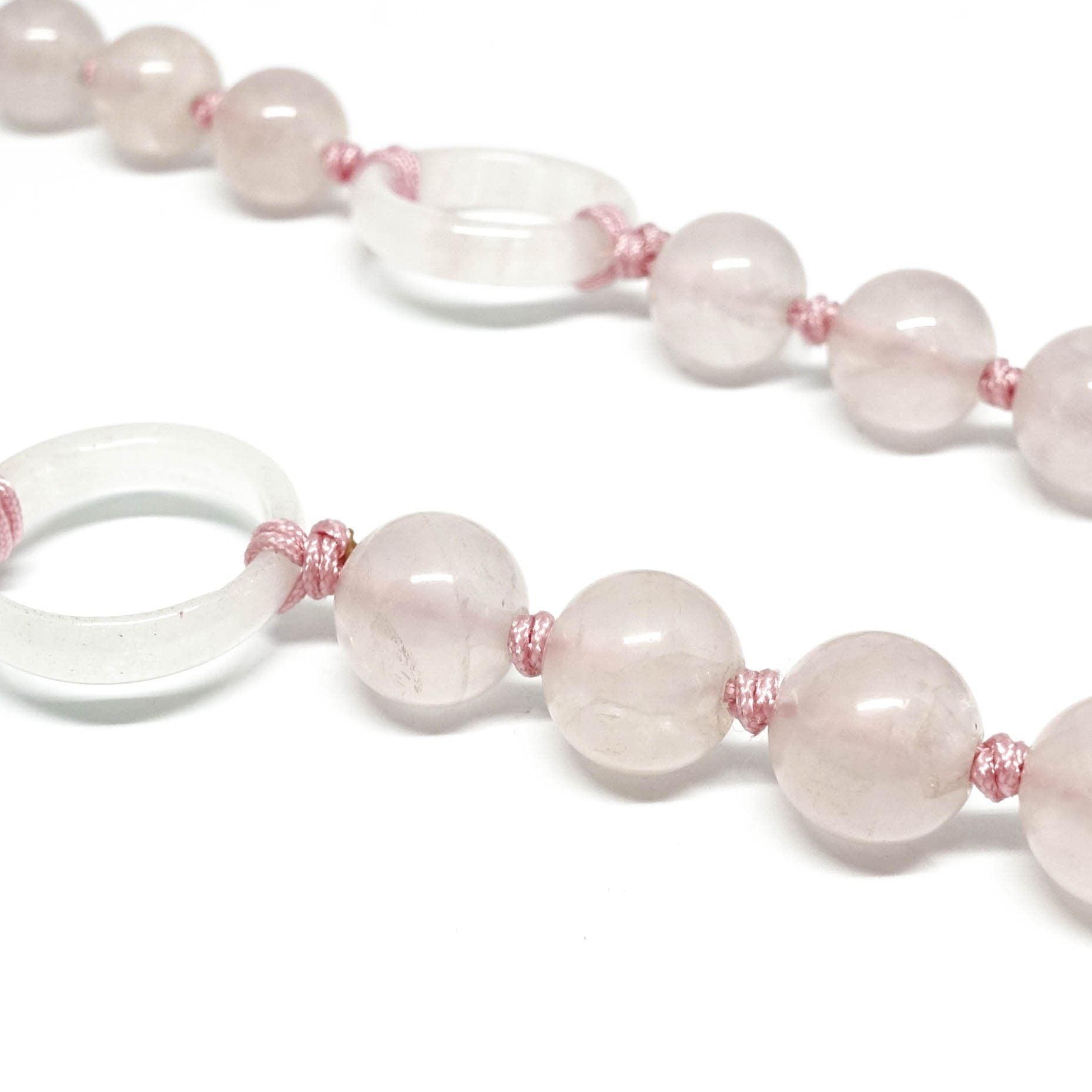 Rose Quartz Bead Necklace with Carved Rose Quartz Pendant