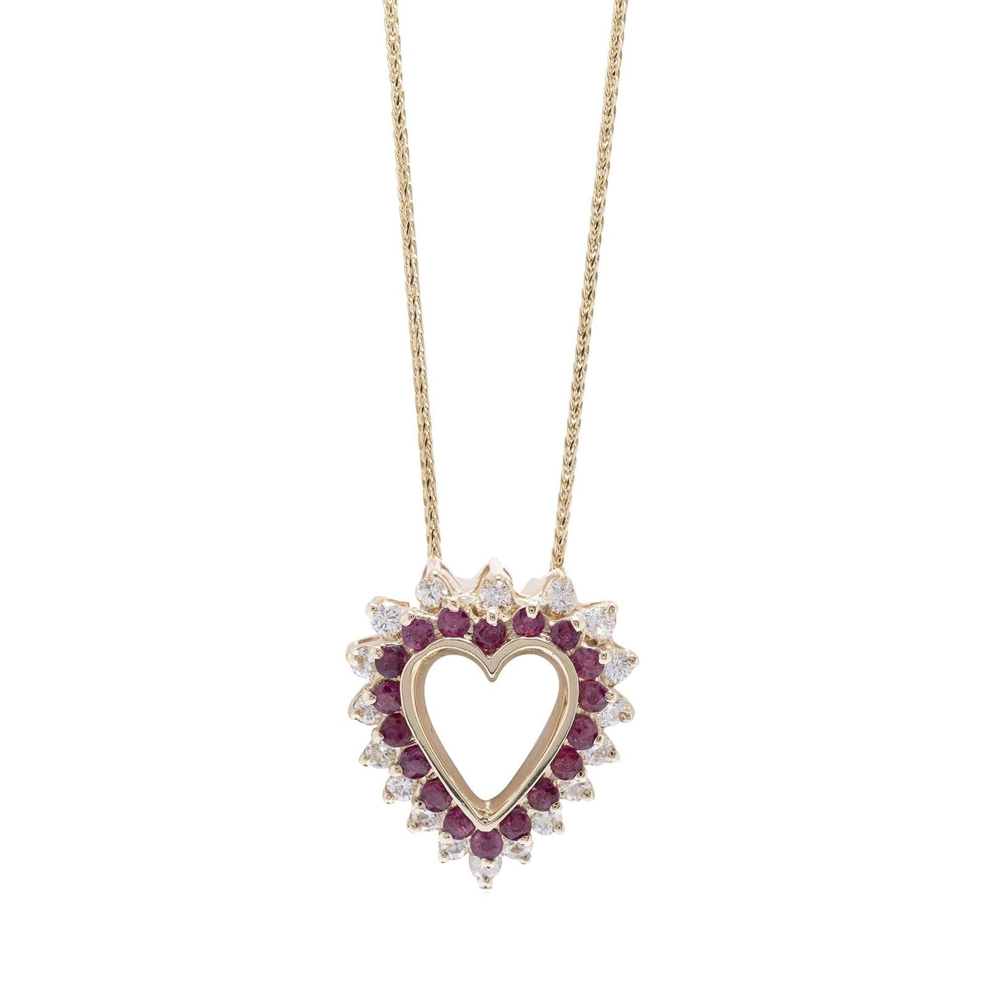 Ruby & Diamond Heart Pendant Necklace