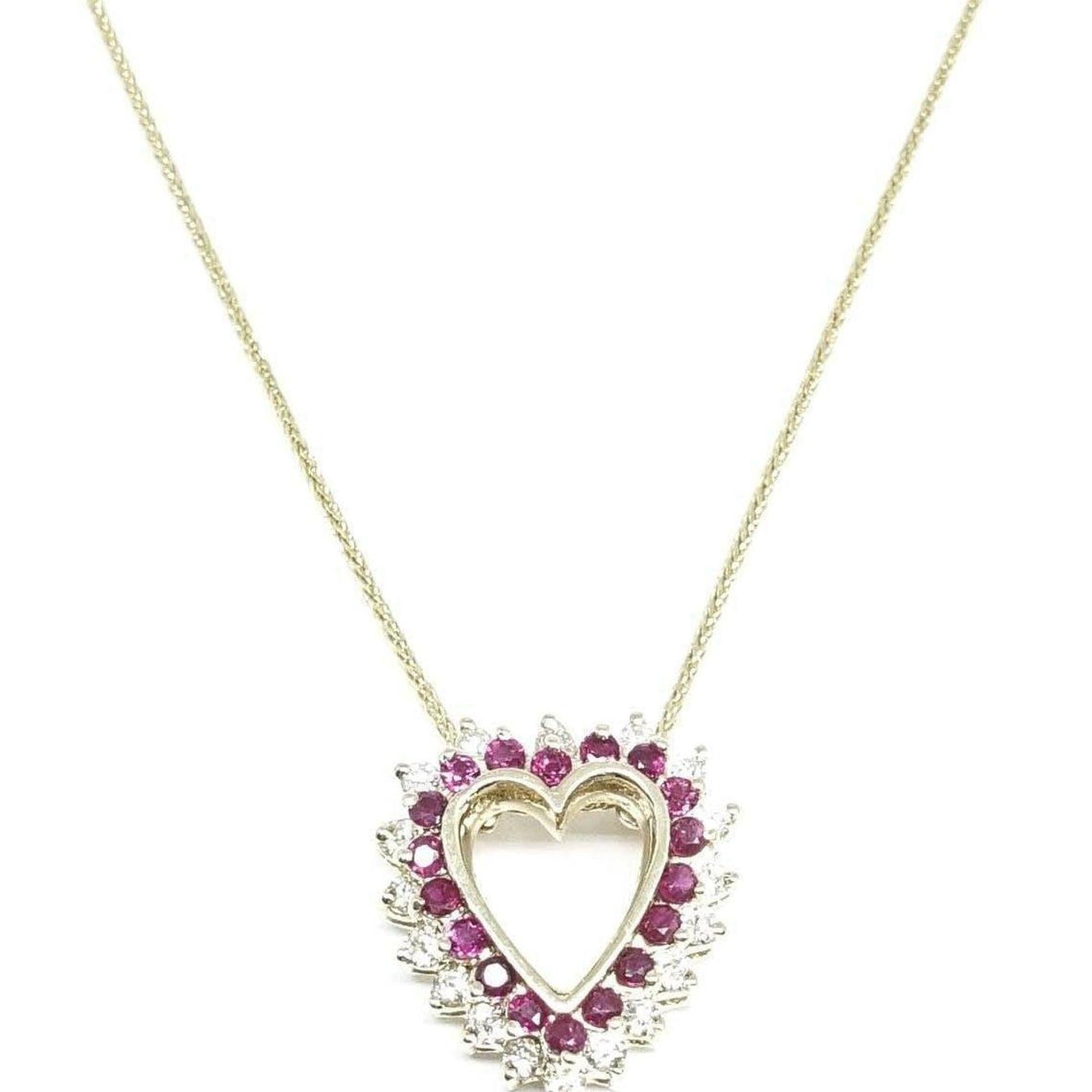 Ruby and Diamond Heart Pendant Necklace