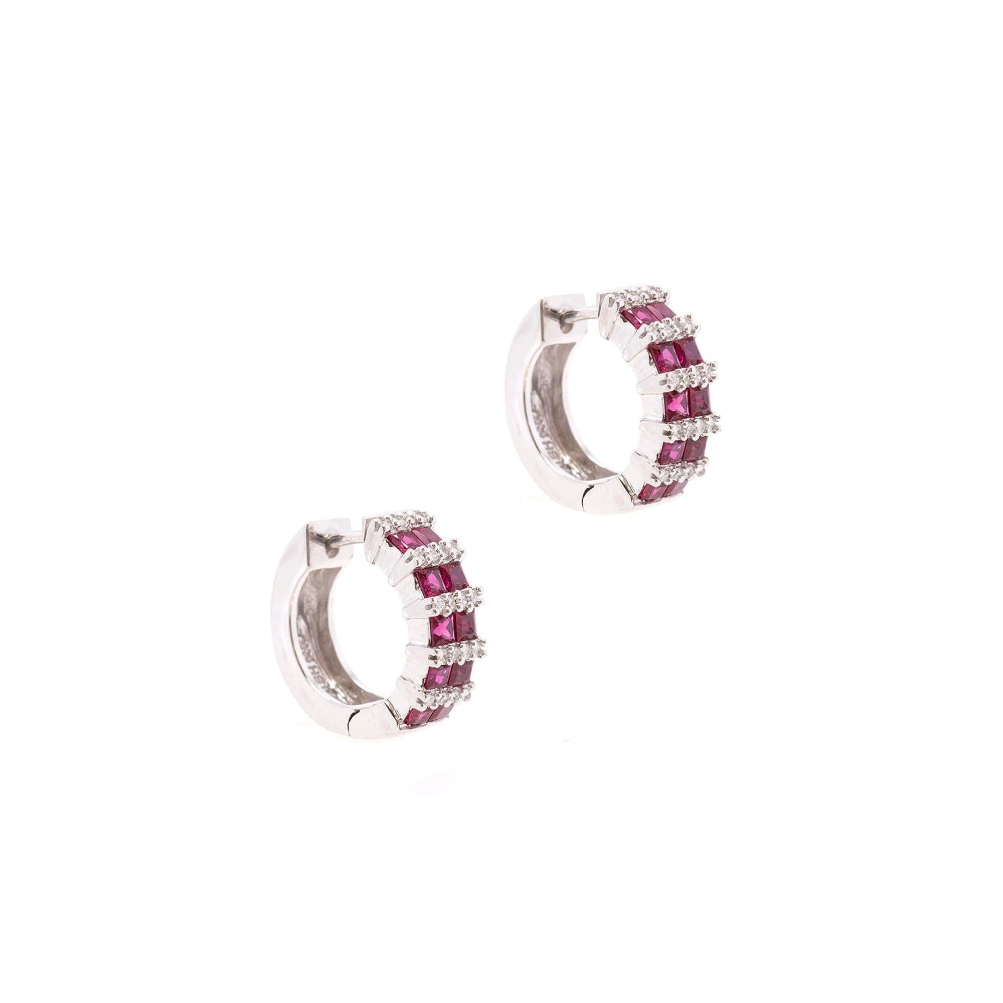 Ruby and Diamond Huggie Earrings