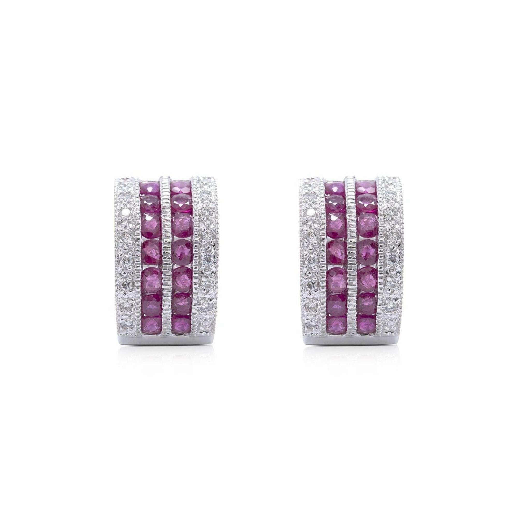 Ruby and Diamond Huggie Earrings