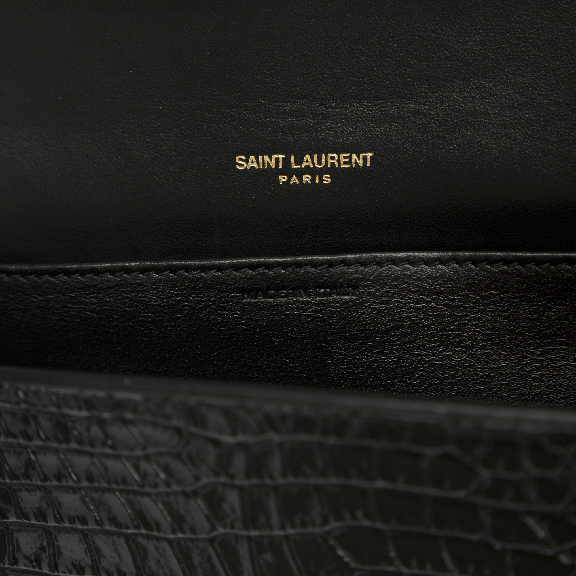 Saint Laurent 2021 Crocodile-Embossed Uptown Chain Wallet w/ Box