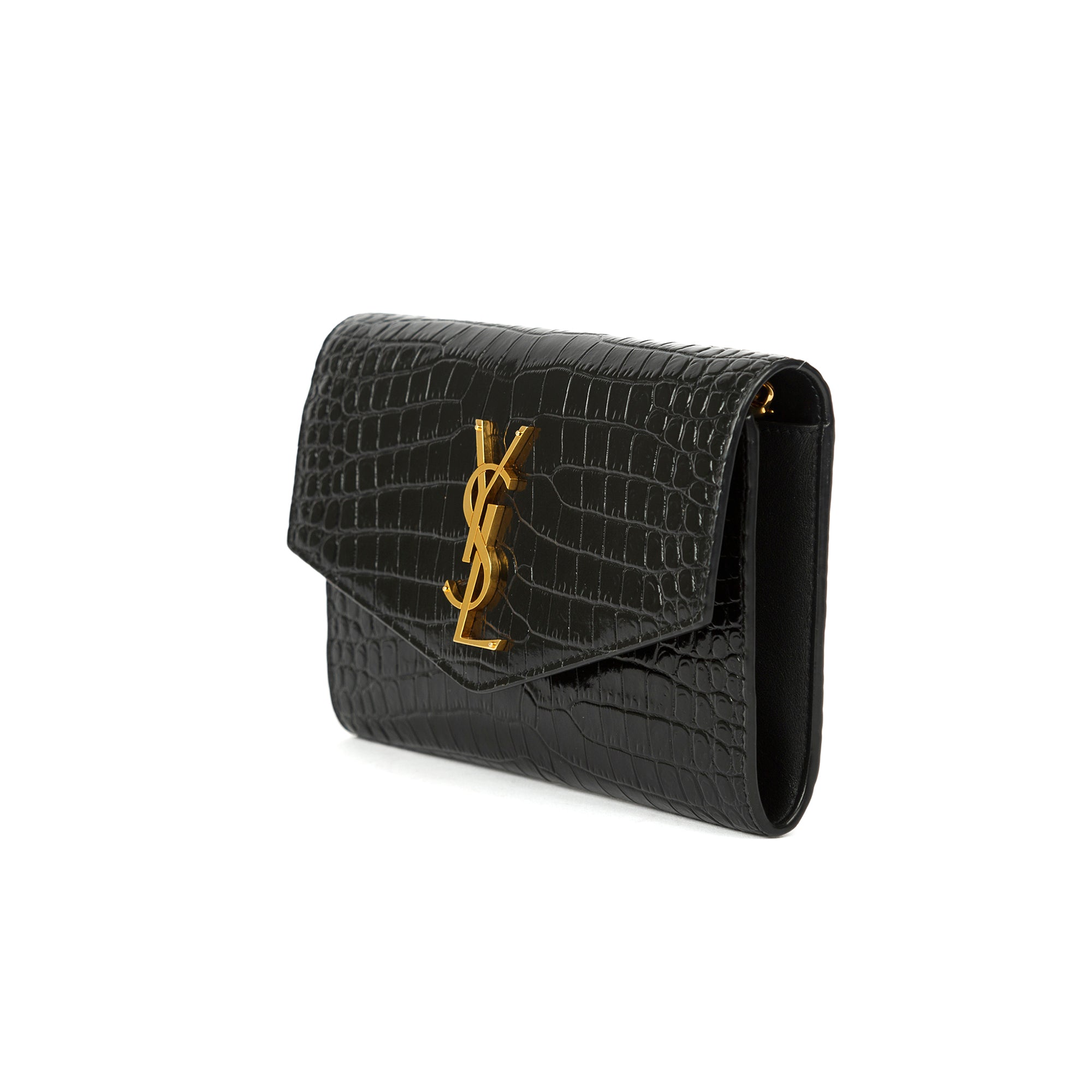 Saint Laurent 2021 Crocodile-Embossed Uptown Chain Wallet w/ Box