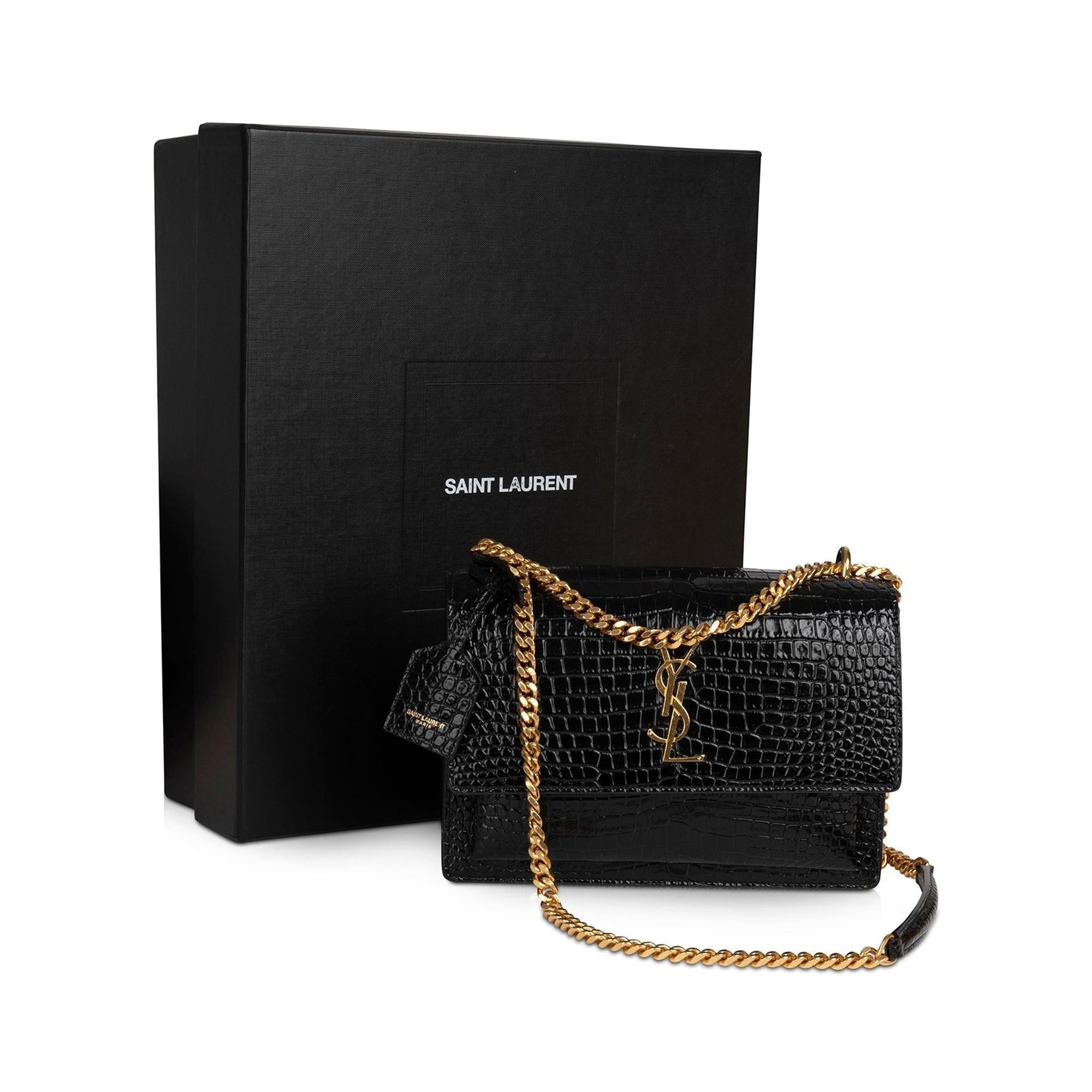 Saint Laurent 2021 Medium Crocodile Embossed Sunset Bag w/ Box