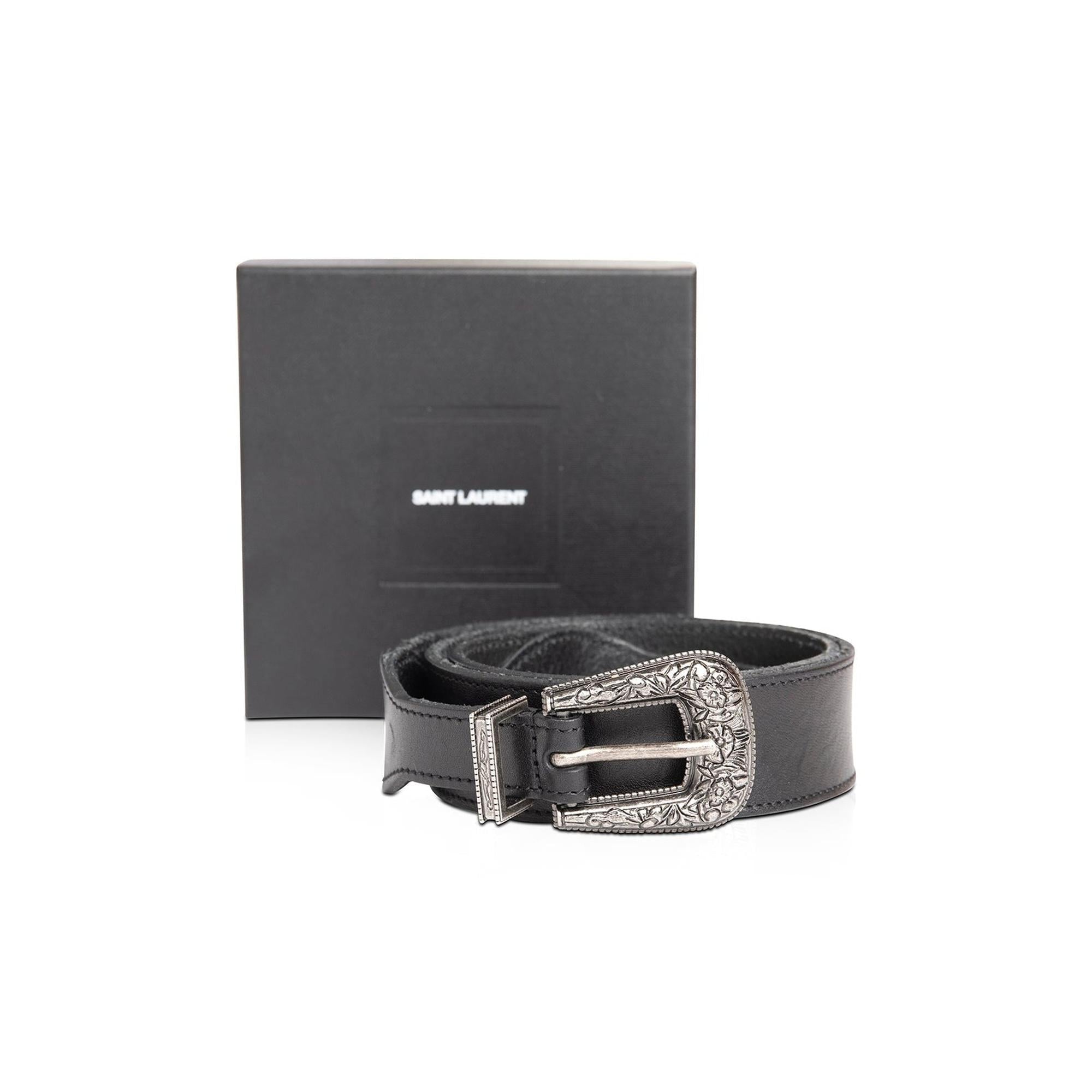 Saint Laurent 2022 Folk Buckle Leather Belt w/ Box