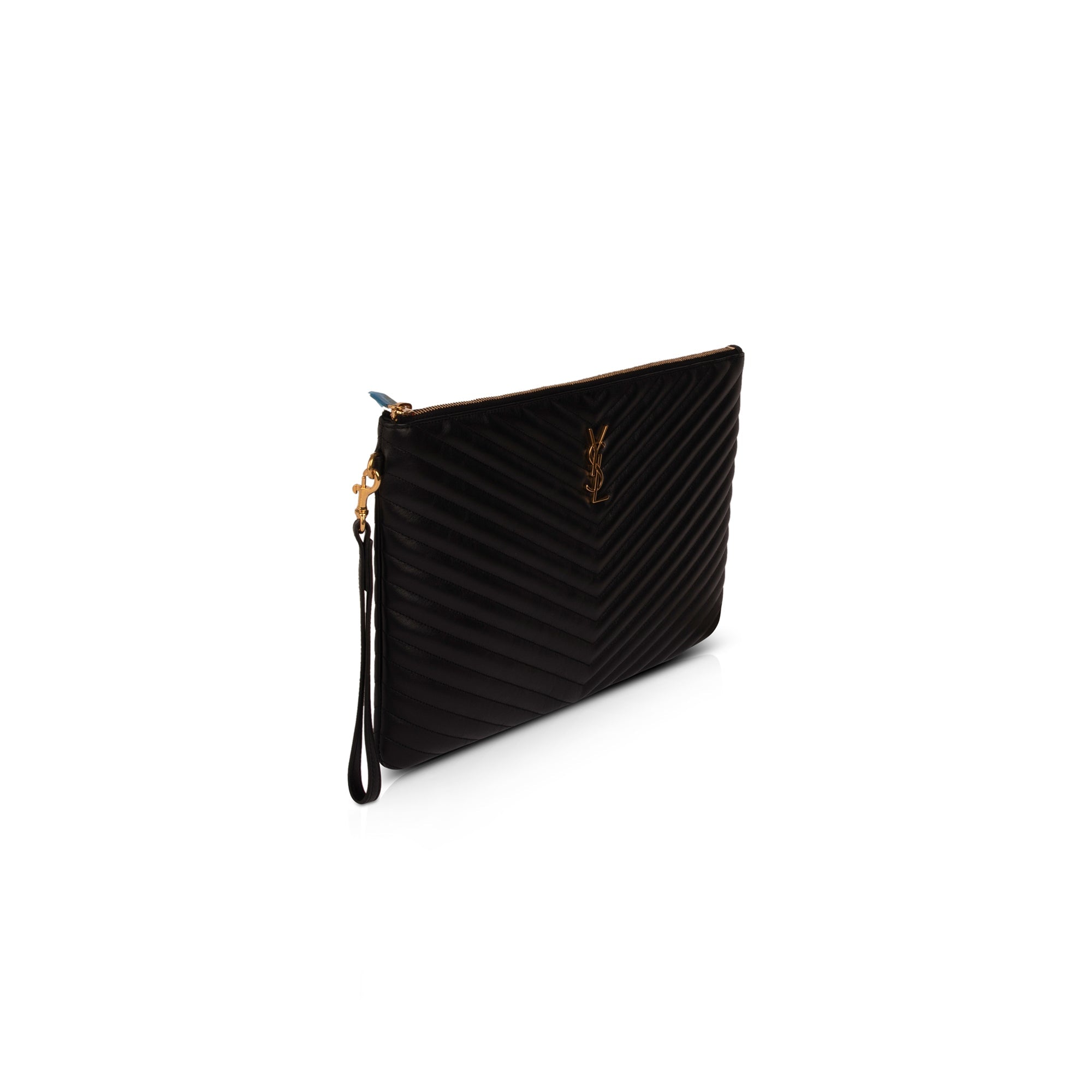 Saint Laurent Black Matelasse Document Holder w/ Strap