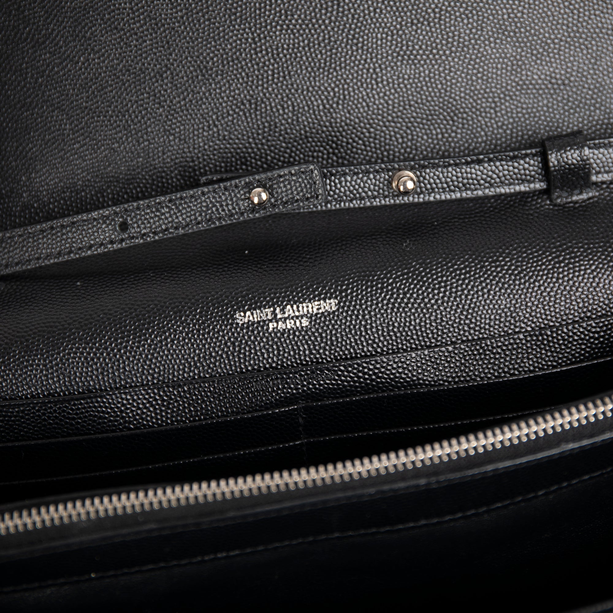 Saint Laurent Chevron Leather Cassandre Chain Wallet