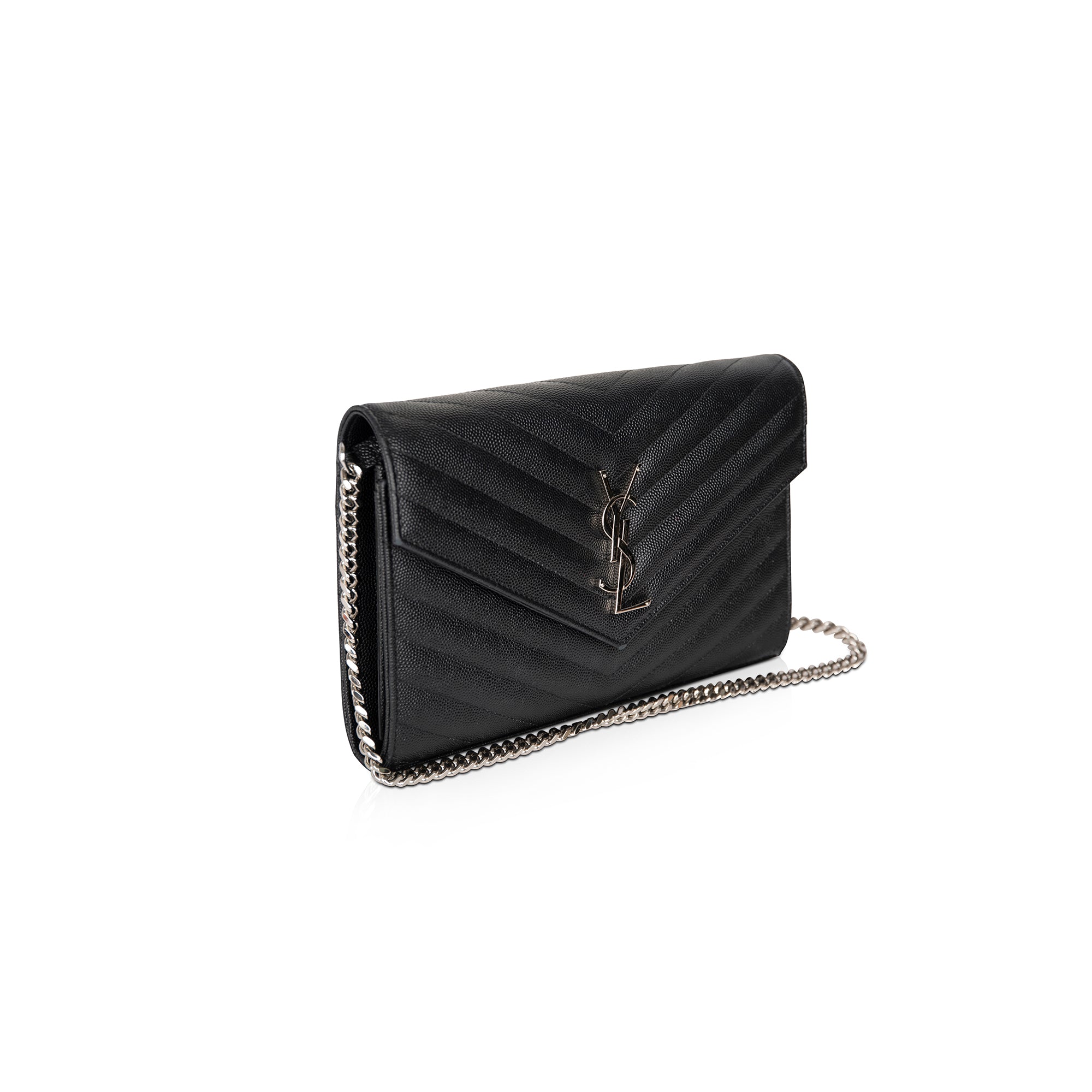 Saint Laurent Chevron Leather Cassandre Chain Wallet