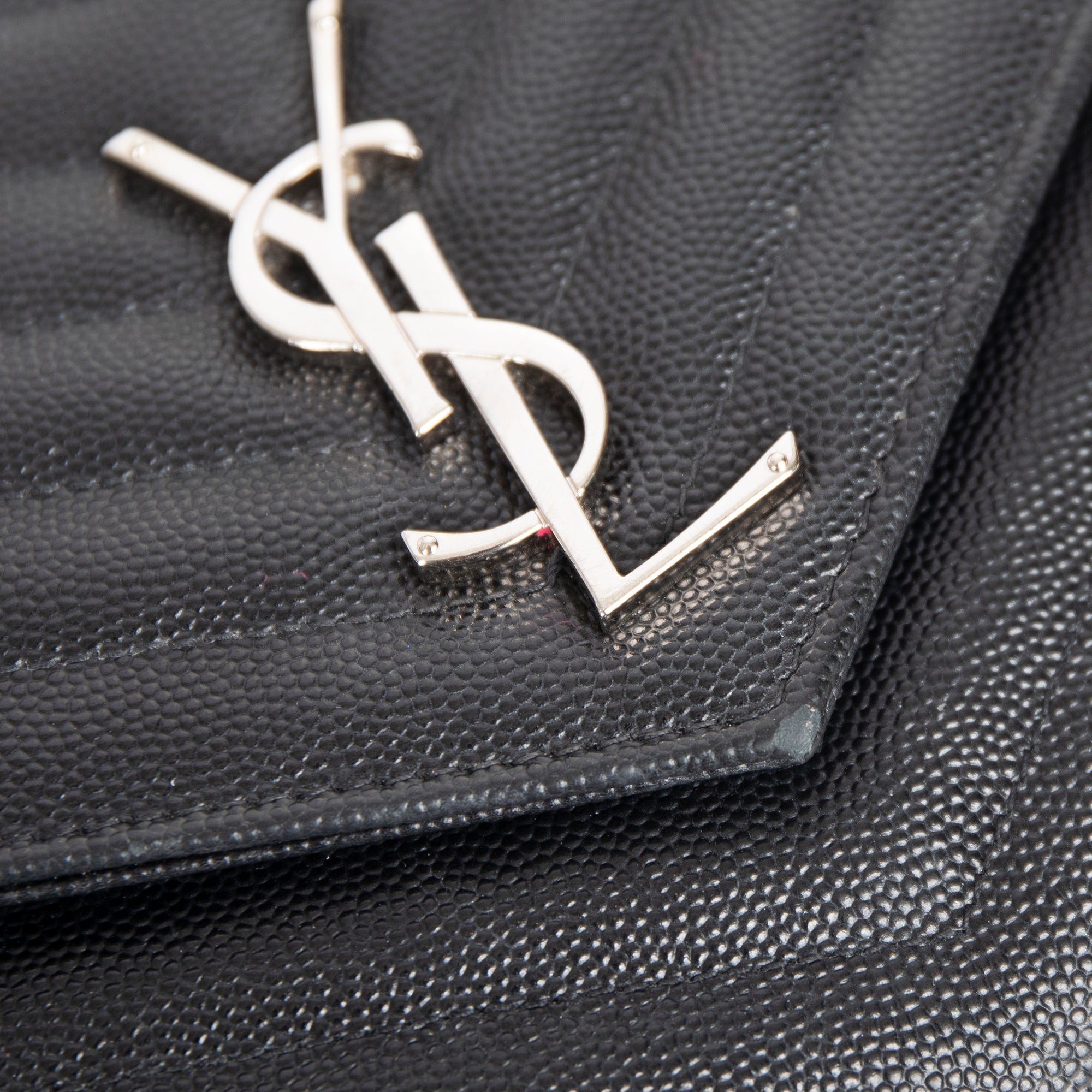 Saint Laurent Chevron Leather Cassandre Chain Wallet