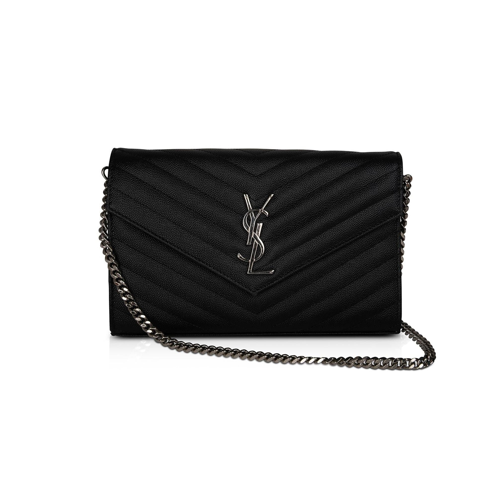 Saint Laurent Chevron Leather Cassandre Chain Wallet